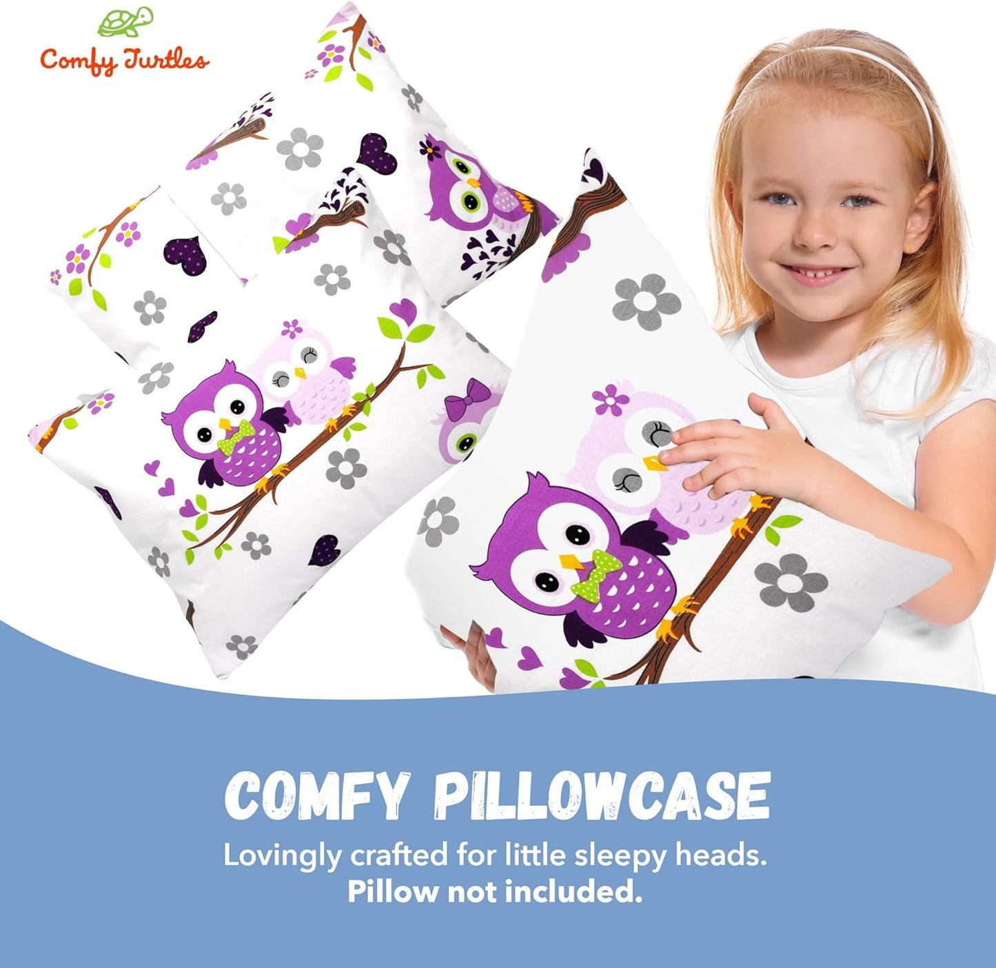 13x18 Toddler Pillowcase Owl - Cotton Toddler Pillowcase for Children, Woodland Animal Travel Pillow Case, Baby Girl Baby Boy Owl Pillow - Mauve Owls