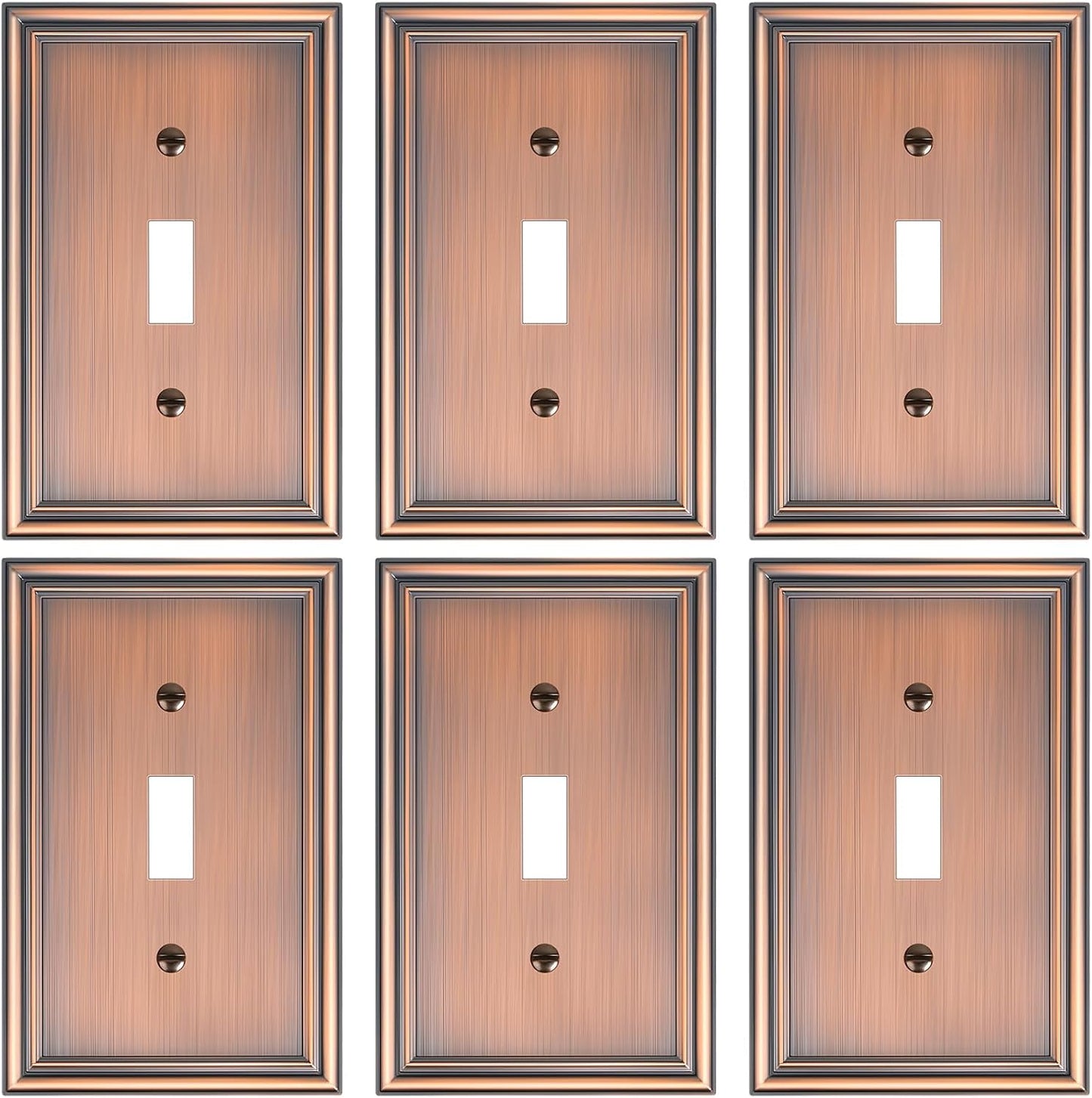 6-Pack Single Toggle Light Switch Cover Plate, Durable Solid Zinc Alloy Decorative Switch Plate Covers, Antique Copper 1 Gang Wall Plate, Corrosion Resistant