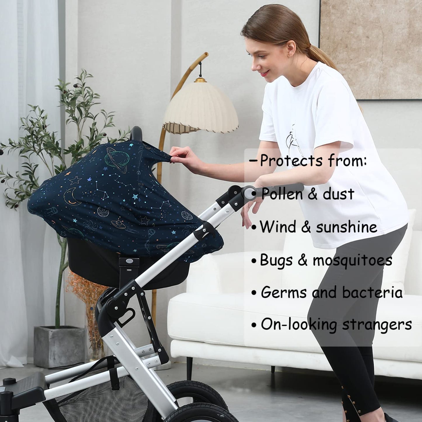 Car Seat Covers for Babies – Multi-use Breastfeeding Cover Carseat Canopy Cover, Infant Stroller Covers for Boys and Girls (Navy Blue Space)