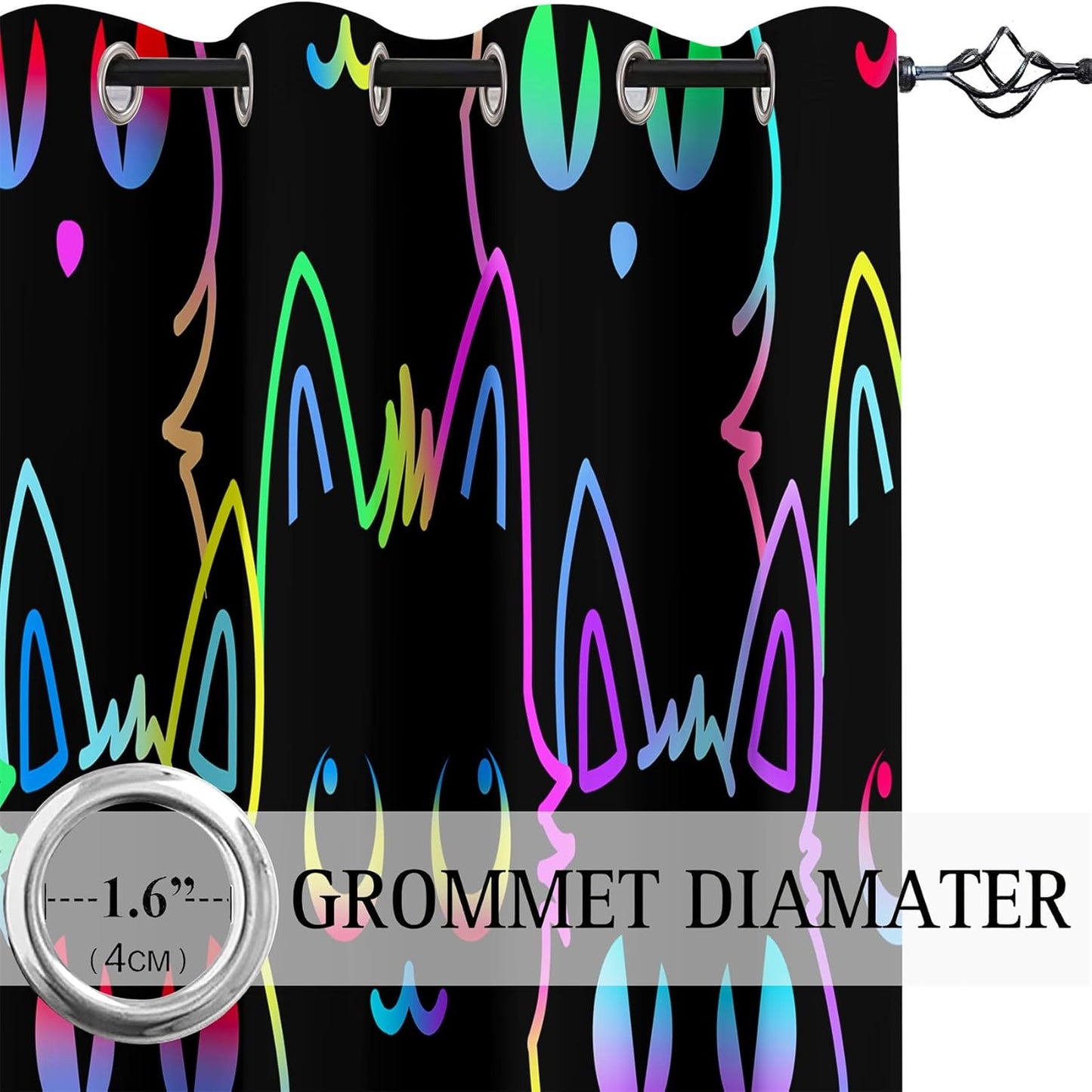 Cat Curtain Panels for Girls - 2Pcs Cat Blackout Curtains for Girls Bedroom, 82" W x 63" L