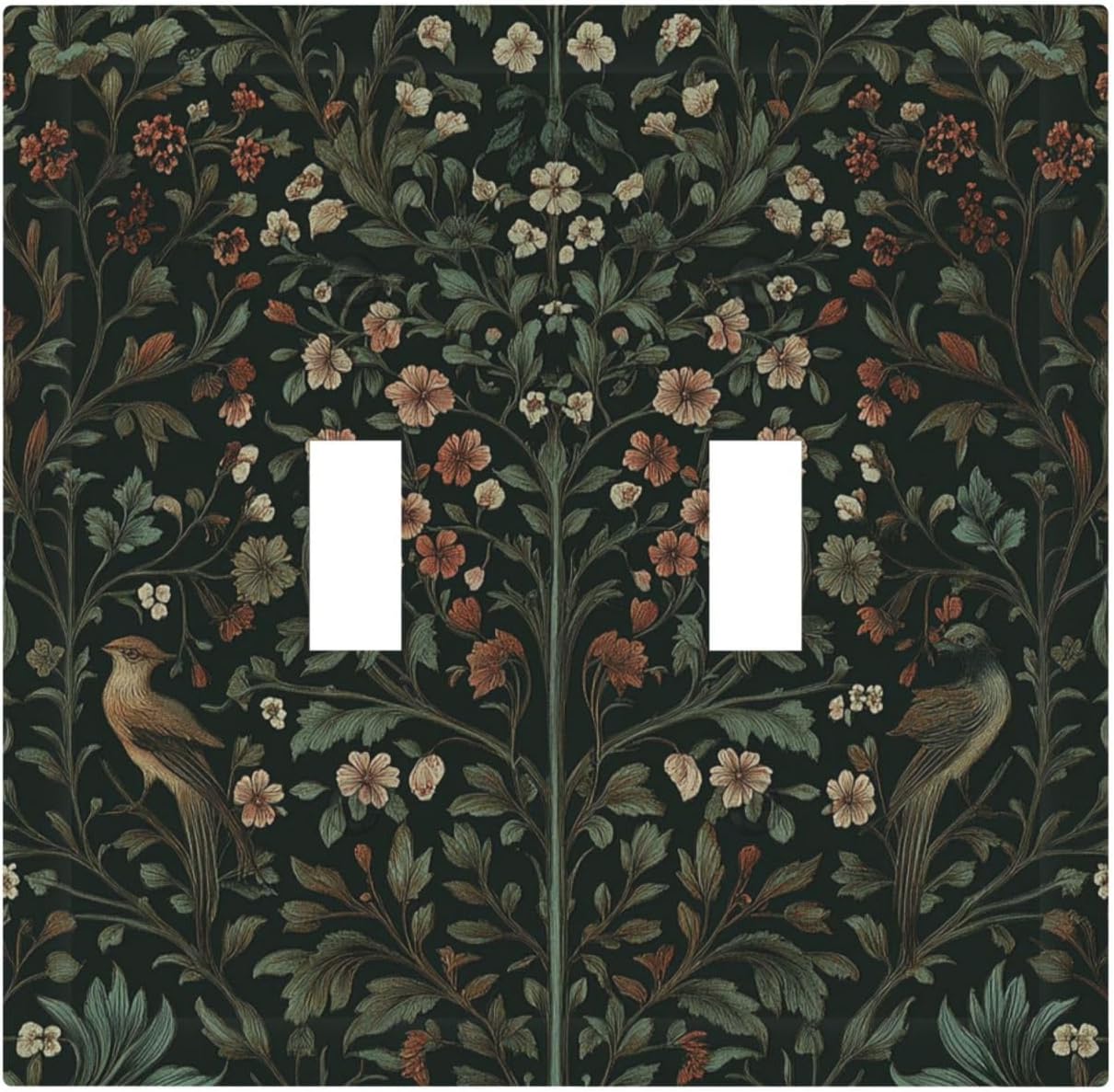 Decorative Switch Plates Vintage Morris Colorful Flower Green Leaf 2 Gang Double Toggle Outlet Light Switch Cover Wall Plate Electrical Faceplate For Bed Room Living Room Decor