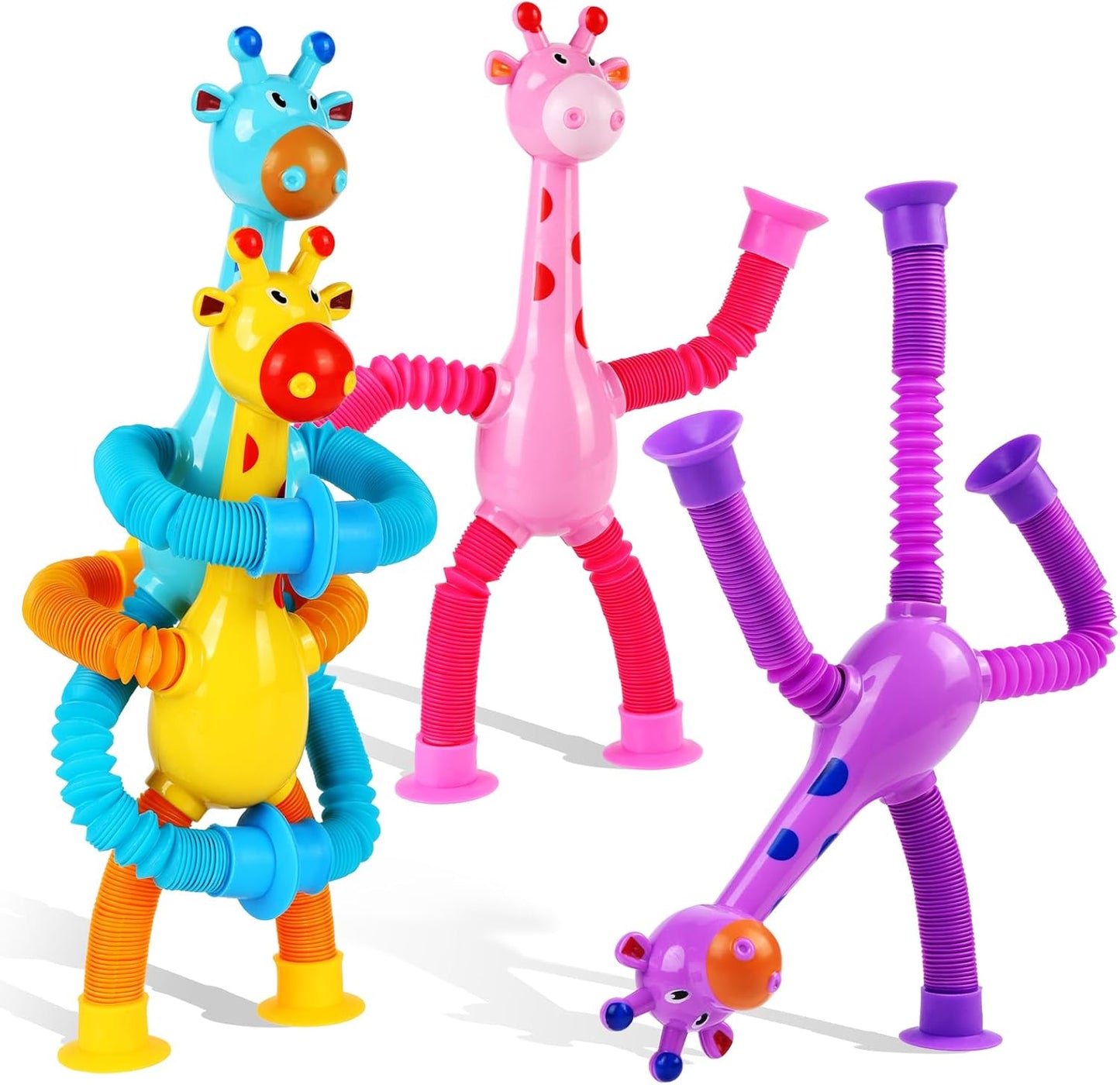 Ochine 4 Pack Telescopic Suction Cup Giraffe Toys, Shape Changing Pop Tubes Fidget Toys, Easter Basket Stuffers Sensory Toys ADHD Autistic Airplane Travel Toys