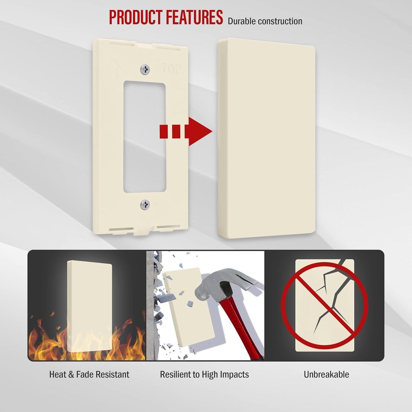 ENERLITES Screwless Blank Wall Plate, Child Safe Blank Device Outlet Cover, Standard Size, 1-Gang 4.68" x 2.93", Polycarbonate Thermoplastic, UL Listed, SI8801-LA, Glossy, Light Almond