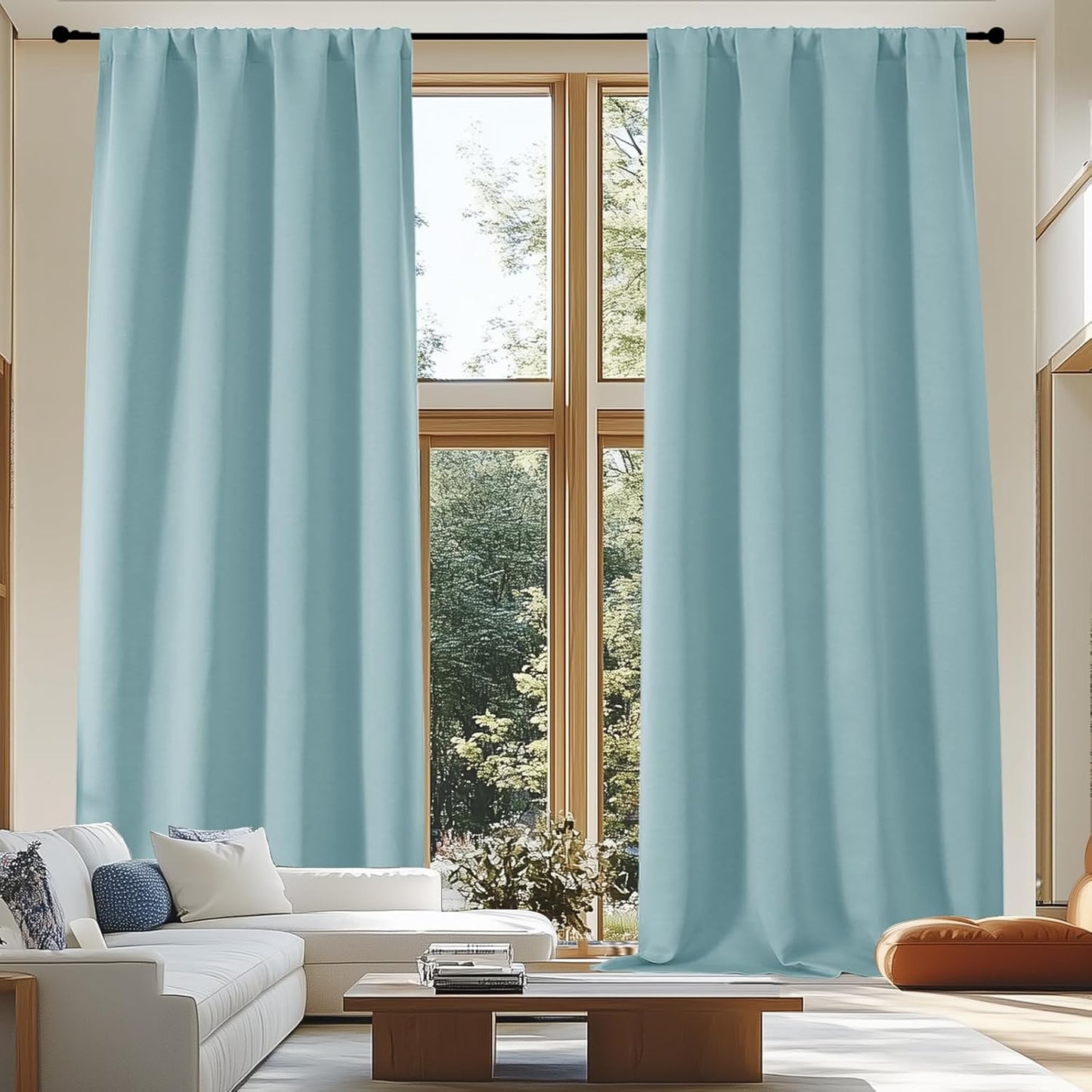 Simplebrand Blackout Extra 10ft Curtains for Patio 120 Inches Long 2 Panels Set, Solid Thermal Insulated Energy Saving Rod Pocket Window Treatment Curtains Blackout Drapes, 50" Wx120 L, Aqua