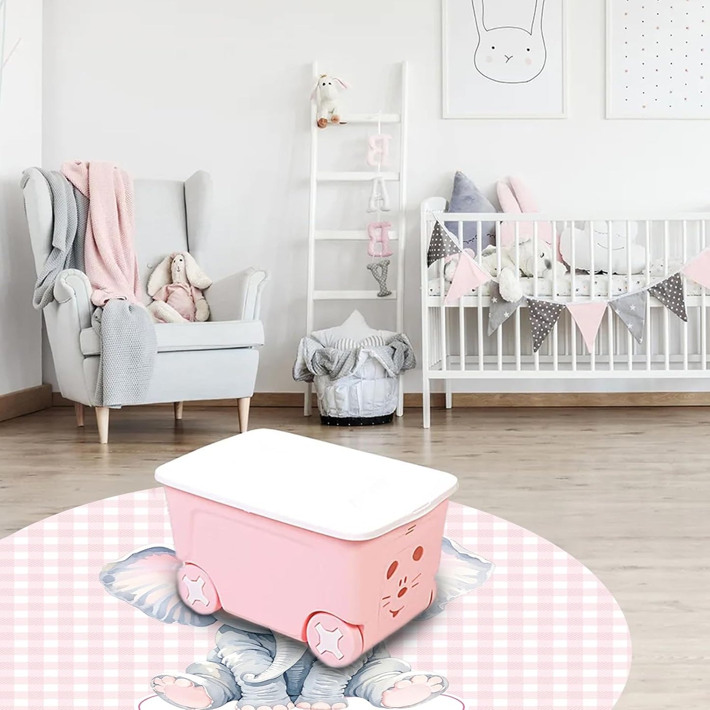 Custom Nursery Crib Bedding Set: Personalized Name 4 Piece Pink Checkered Elephant Pattern Baby Crib Sets for Girls - Toddler Double Layer Blanket Set, Comfortable Crib Bed Sheets for Baby Toddlers