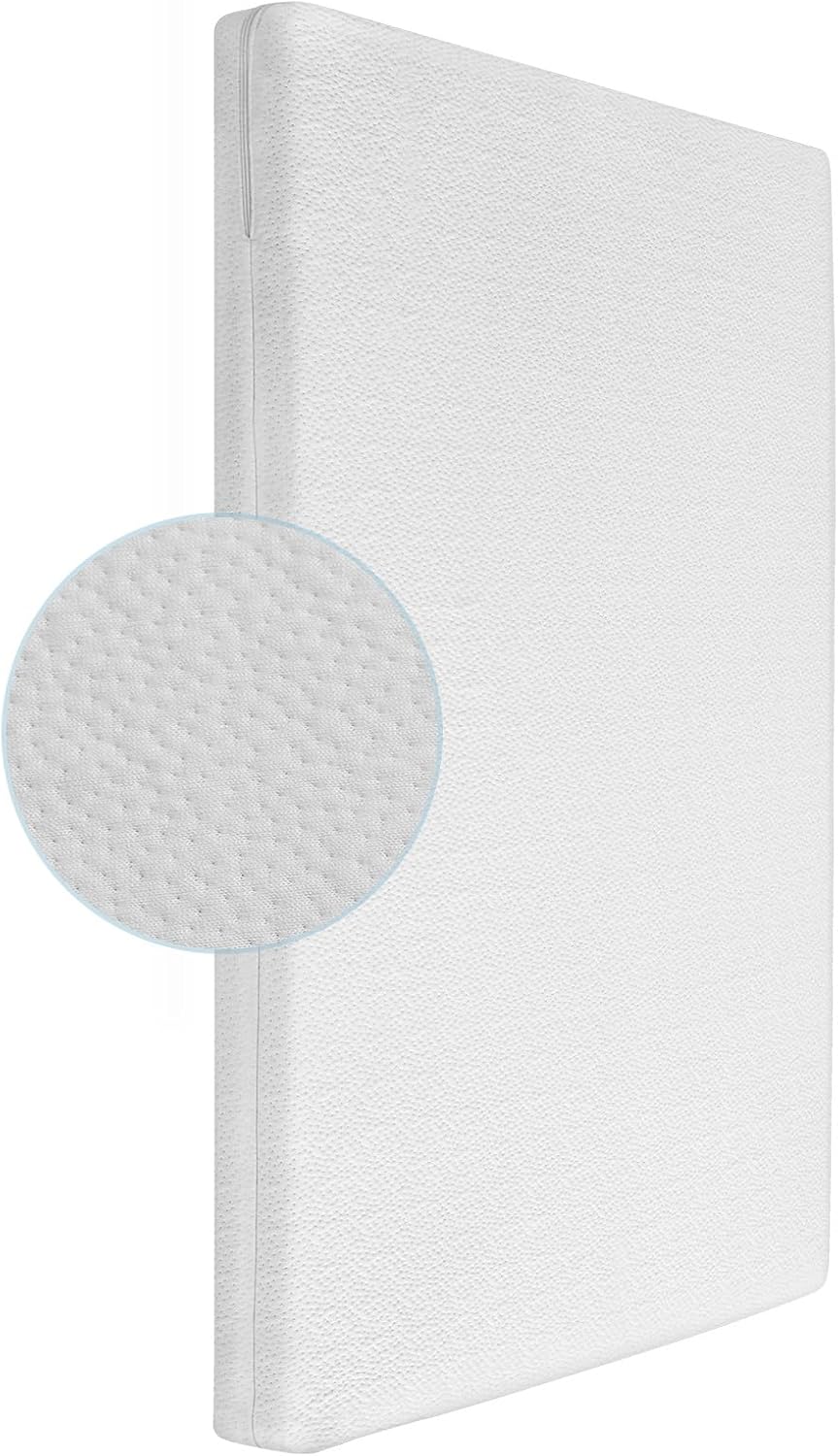 Mini Crib Mattress, 2-Stage Dual Firmness with High Density Support Foam and Cooling Gel Memory Form, 38 x 24inch Mini Mattress for Crib with Ultra-Soft Jacquard Cover, Washable, White