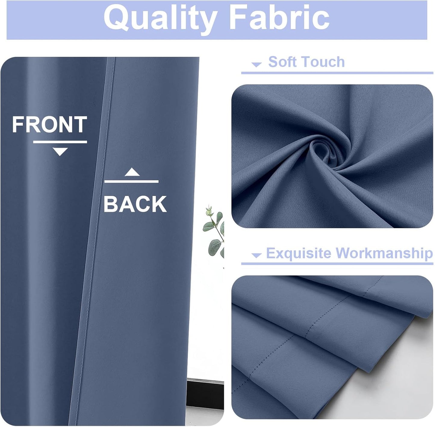 Simplebrand Ava Denim Blue Blackout Curtains for Bedroom 63 Inch Length 2 Panels, Solid Thermal Insulated Energy Saving Rod Pocket Window Treatment Curtains Blackout Drapes, W40 x L63 Inch, Denim Blue