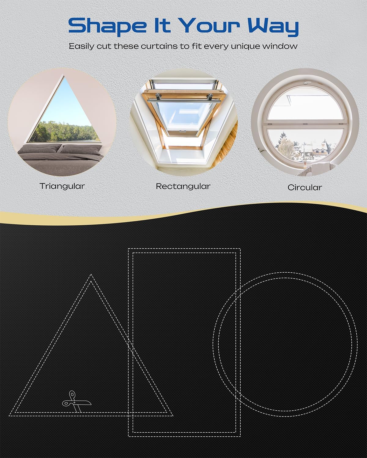 20" W x 36" L 100% Portable Blackout Curtains, Total Darkness No-Drill Black Out Window Cover,Temporary Blackout Shades with Hook & Loop Tape, for Bedroom, Nursery, Dorm, Travel (Black)