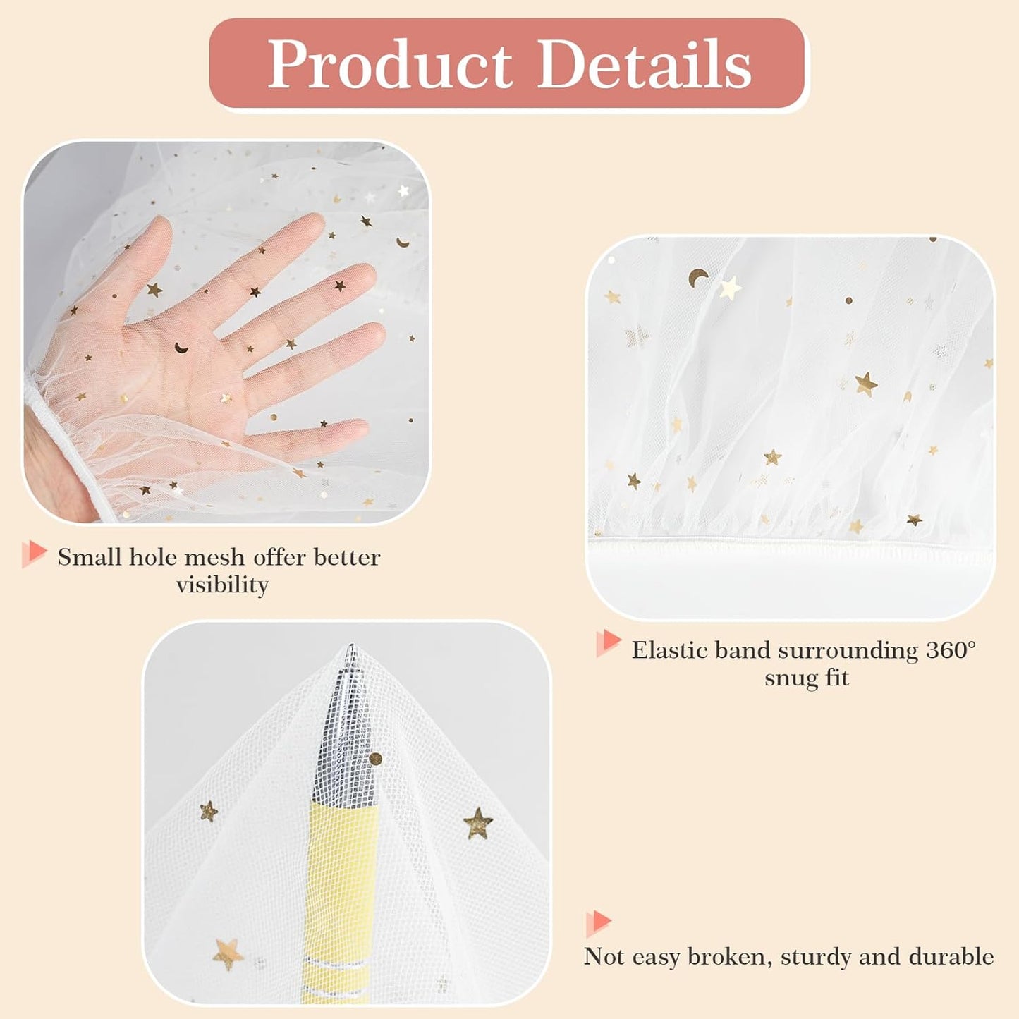 Baby Mosquito Net for Stroller, Perfect Bug Net for Stroller/Bassinets/Cradles/Playards/Pack N Plays and Portable Mini Crib, Durable Baby Insect Netting, White Star