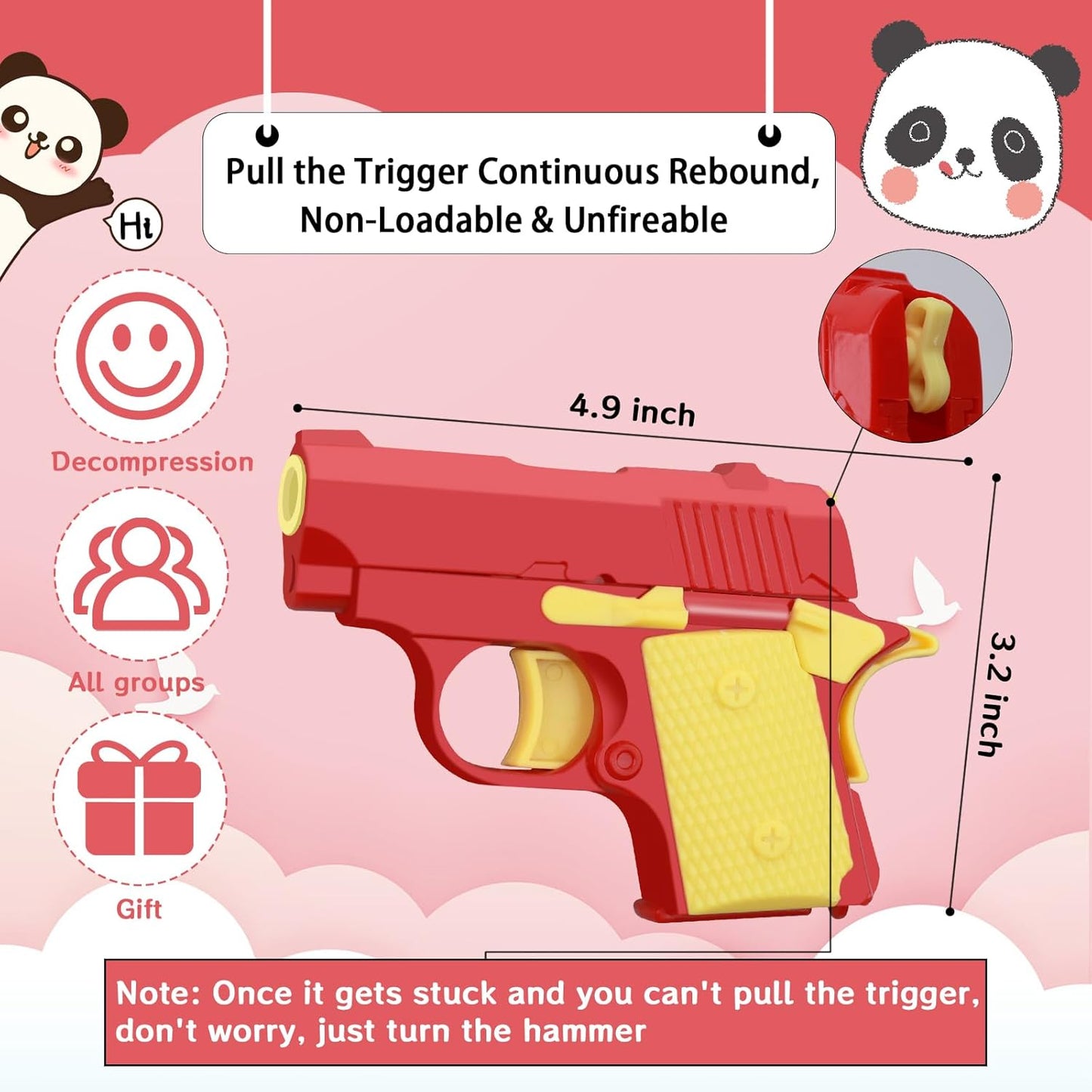 1911 3D Printed Small Pistol Toys Gravity Gun Toy Pístol Fidget Toys Adults Stress Relief Pistol Toy Sensory Toys for Kids Friends Christmas Birthday Gift-Red