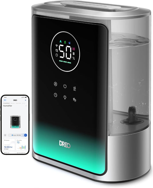 Dreo 8L Smart Humidifier Large Room 600ft², 80H Runtime Supersized Warm and Cool Mist Humidifiers for Bedroom Baby, 28dB Quiet Air Humidifier for Plants Indoor, Home, Whole House, Silver, HM717S