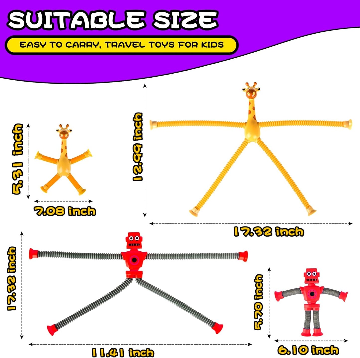 Autism Sensory Toys for Kid Boys Year Old Ages 4 5 6 7 8 9 10(8PCS), Suction Robot Toy Pop Tube Fidget Toys Autistic Travel Toys Valentine's Day Gift Easter Basket Stocking Stuffer for Kids