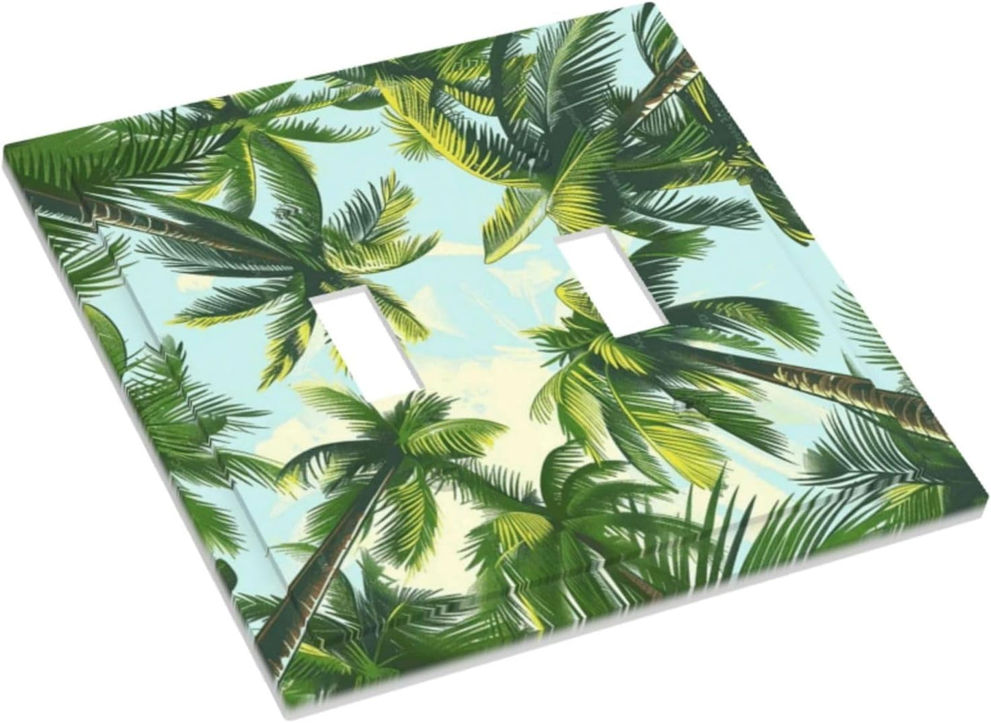 Summer Sky Coconut Palms Trees Green Plants Leaf Decorative Switch Plates 2 Gang Double Toggle Outlet Light Switch Cover Wall Plate Electrical Faceplate for Bed Room Living Room Decor