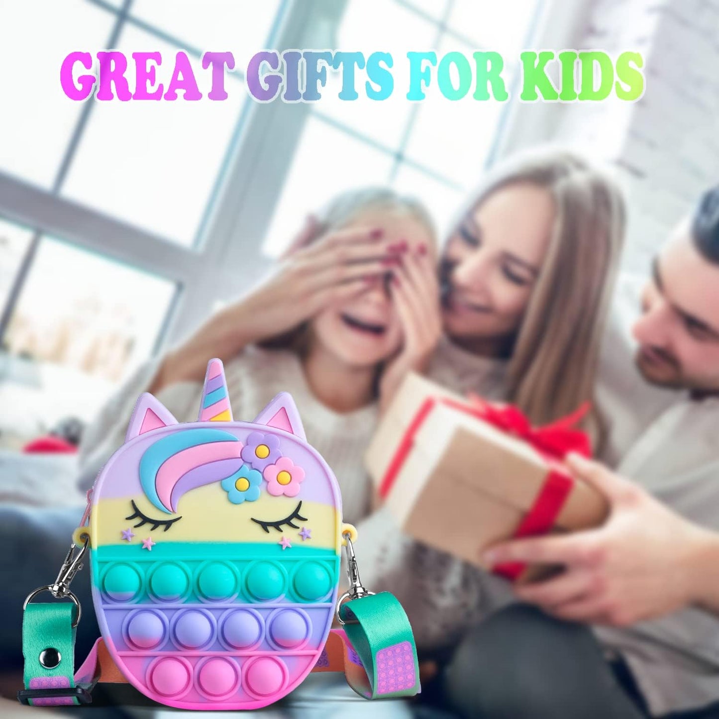 Pop Bag it, Fidget Bag, Pop Purse for Girl and Women Pop Bag with Unicorn Pop Toy, Anti Stress Silicone Poppet Bag Fidget Shoulder Bag, Best Gifts