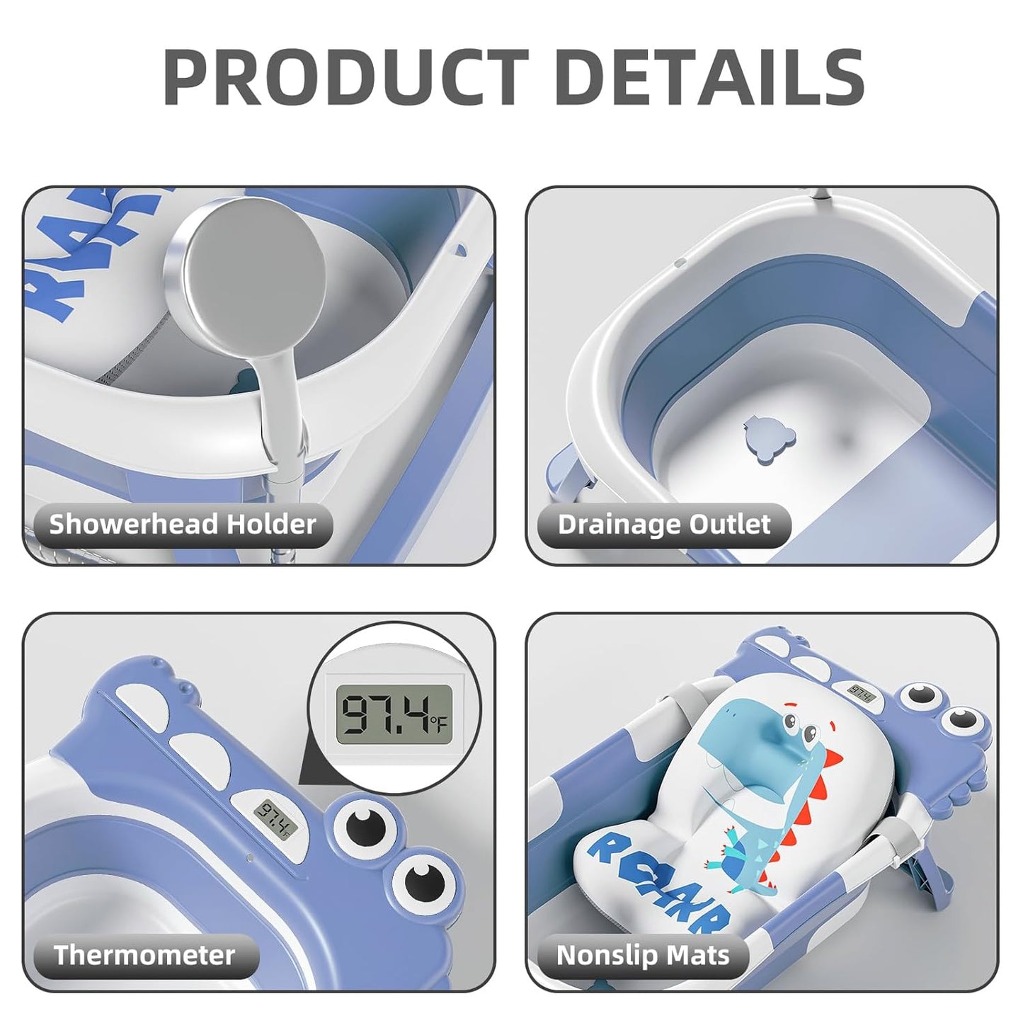 TPN Collapsible Baby Bathtub, Baby Bath Tub with Soft Cushion & Real-Time Thermometer, Baby Bathtub Infant to Toddler Tub (0-36 Months), Portable Newborn Travel Bath tub