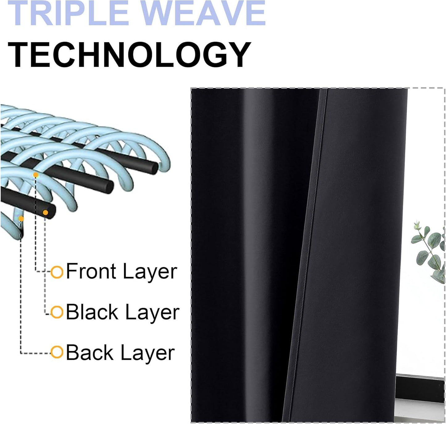 Simplebrand Ava Halloween Black Blackout Curtains for Bedroom 90 Inches Long 2 Panels Set, Solid Privacy Energy Saving Living Room Window Treatment Curtains Blackout Drapes, W40 x L90 Inch, Black