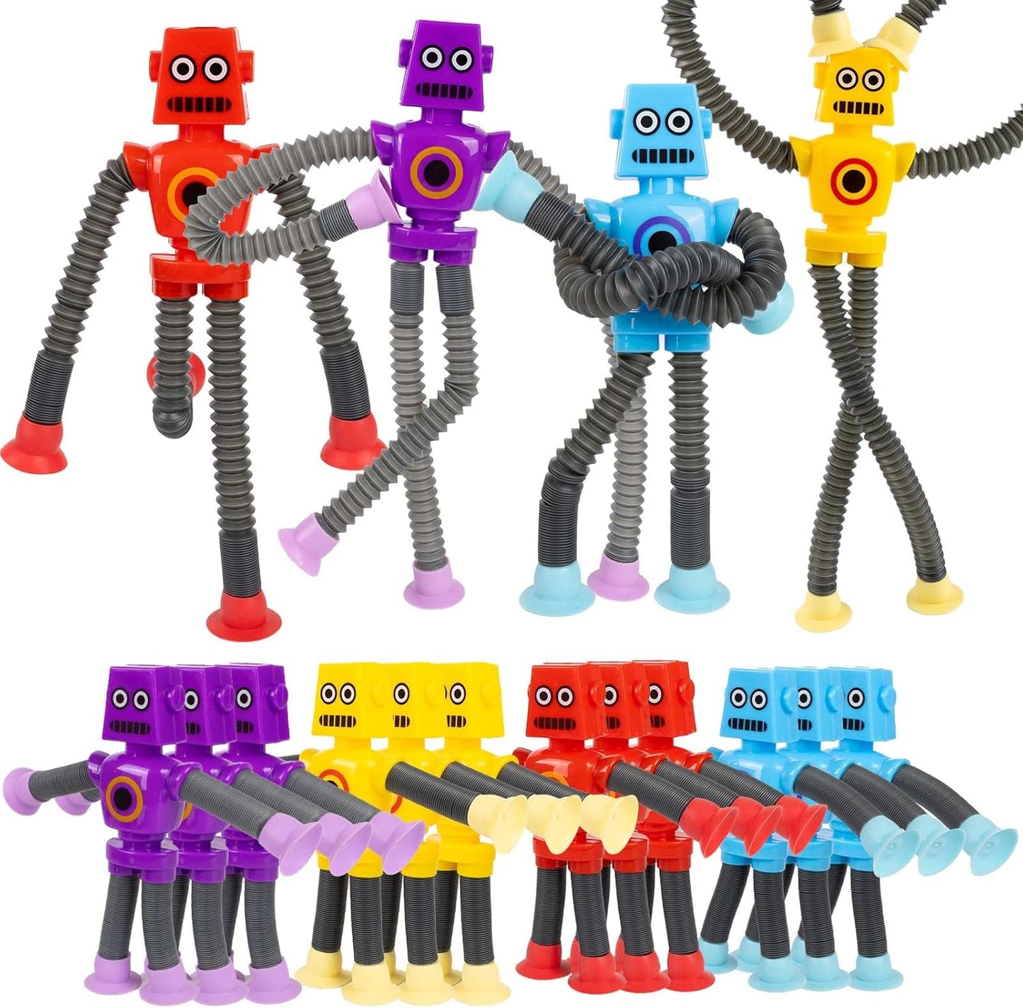 12 Pack Telescopic Suction Cup Robot Toy Shape Changing Pop Tube Robot Fidget Toys Autism Pop Tubes Sensory Toys for Kids Age 3-6 Party Favors Boy Girl Gifts