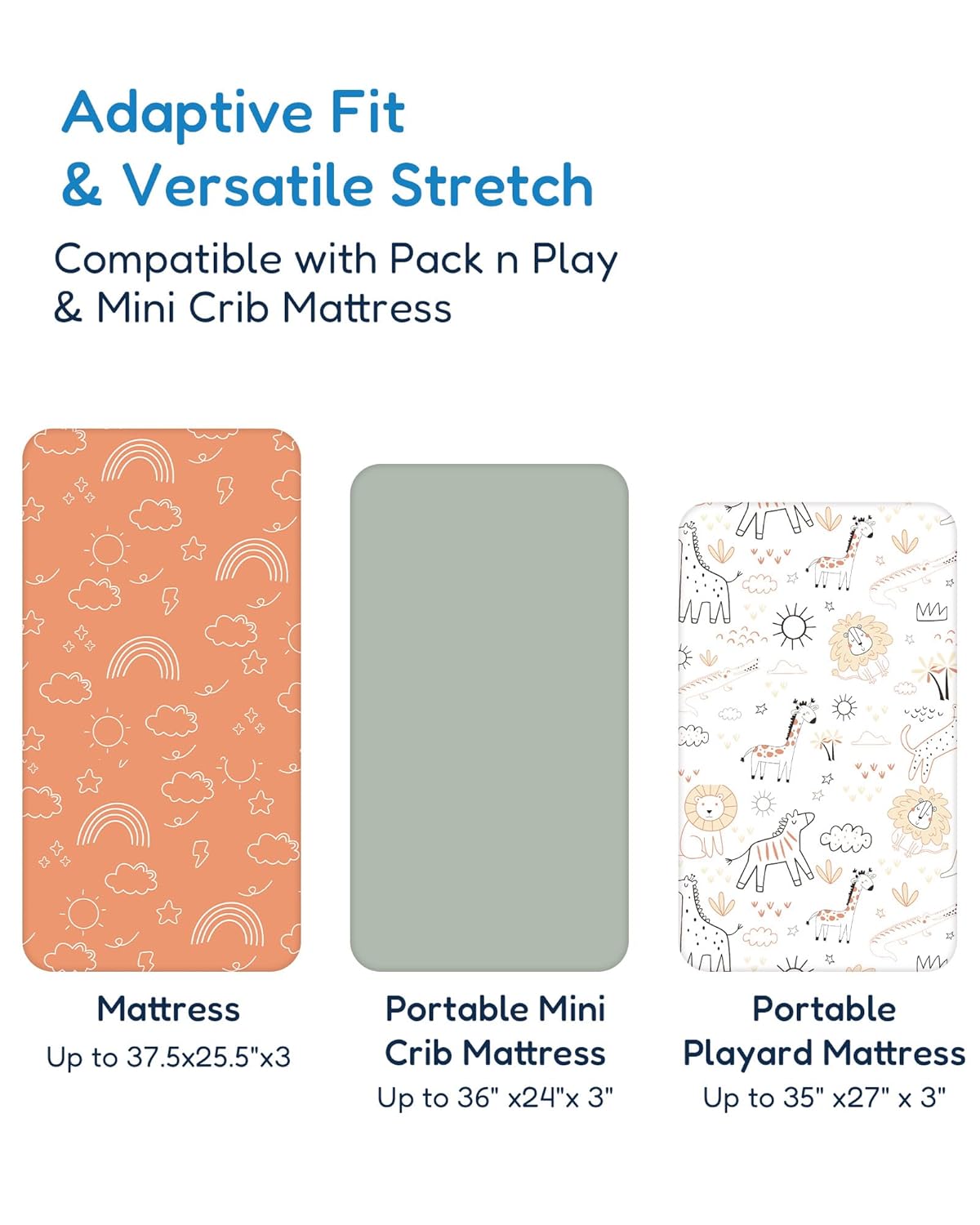 Pack and Play Sheets Fitted, Ultra Soft Orange Cloud and Rainbow Design, Breathable and Soothing, Hypoallergenic, 2 Pack for Baby Boys and Girls