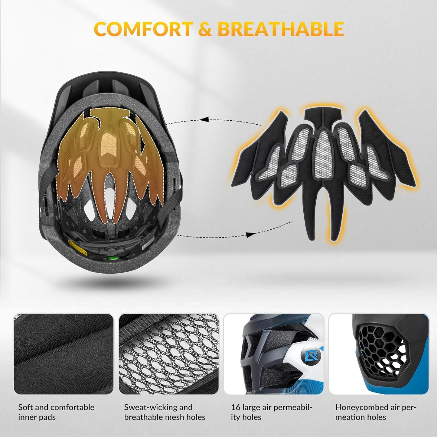 ROCKBROS Kids Bike Helmet Adjustable Detachable Full Face Bike Helmet for Children Bicycle, Skateboard, Scooter, Protective Gear