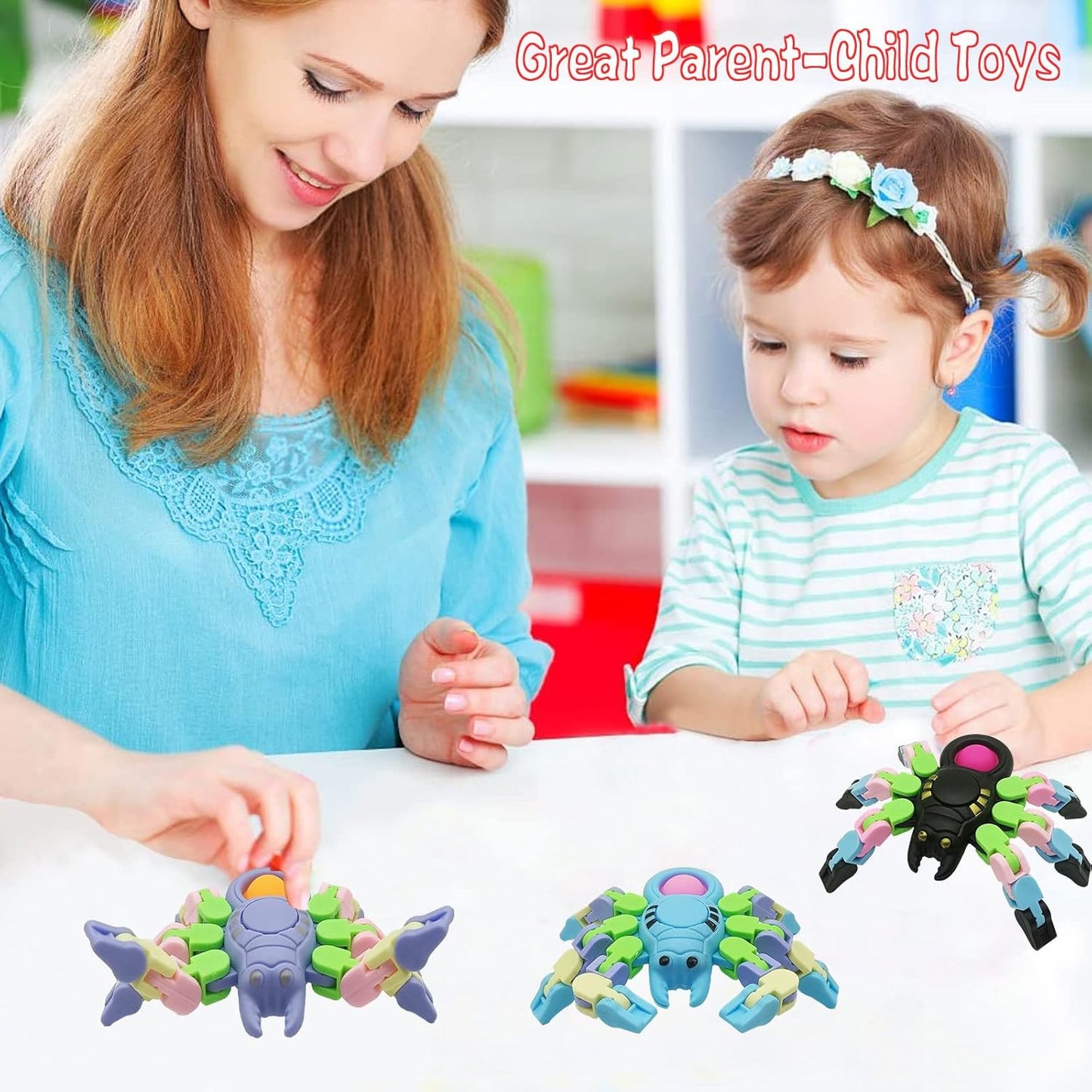 Sensory Fidgets Toys for Kids and Adults,4 Pack Transformable Fidget Spinners for Boys Girls, Chain Pop Spider Fingertip Toy for ADHD Autism for Kids Gifts, Random Color