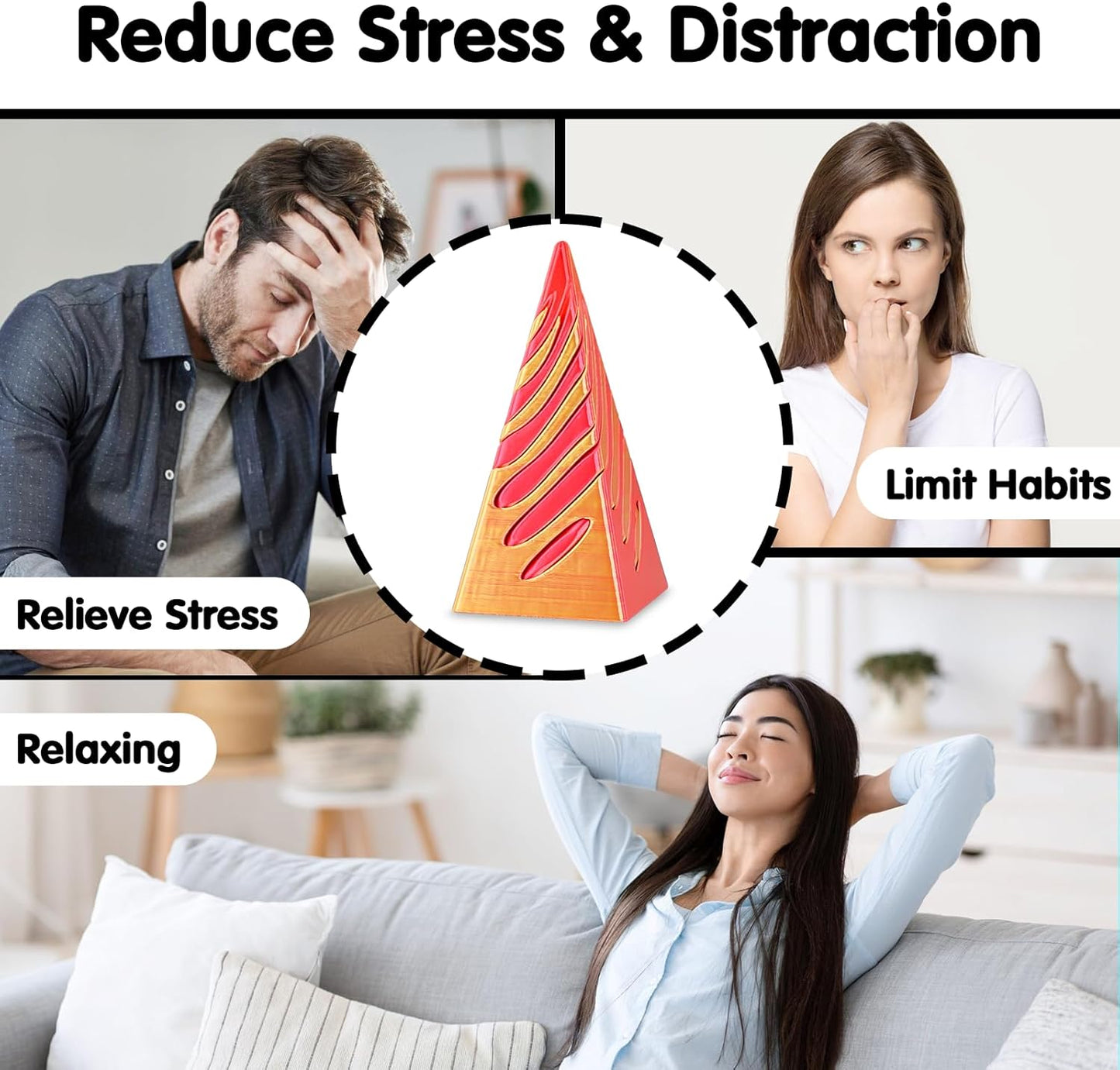 3D Printed Spiral Cone Fidget Toy,Impossible Cone Pyramid Passthrough Sculpture,Stress and Anxiety Relief Fidget Desk Toys (Gold Red)