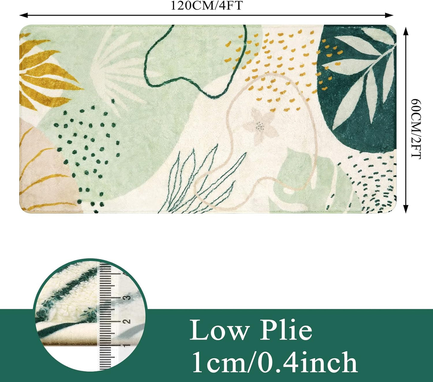 Lahome Washable Hallway Runner Rug - 2x4 Rugs for Bedroom Non-Slip Low-Pile Soft Bath Runner Rug Laundry Room Area Rug Botanical Print Throw Green Kitchen Mat Carpet Runner for Entrance Living Room