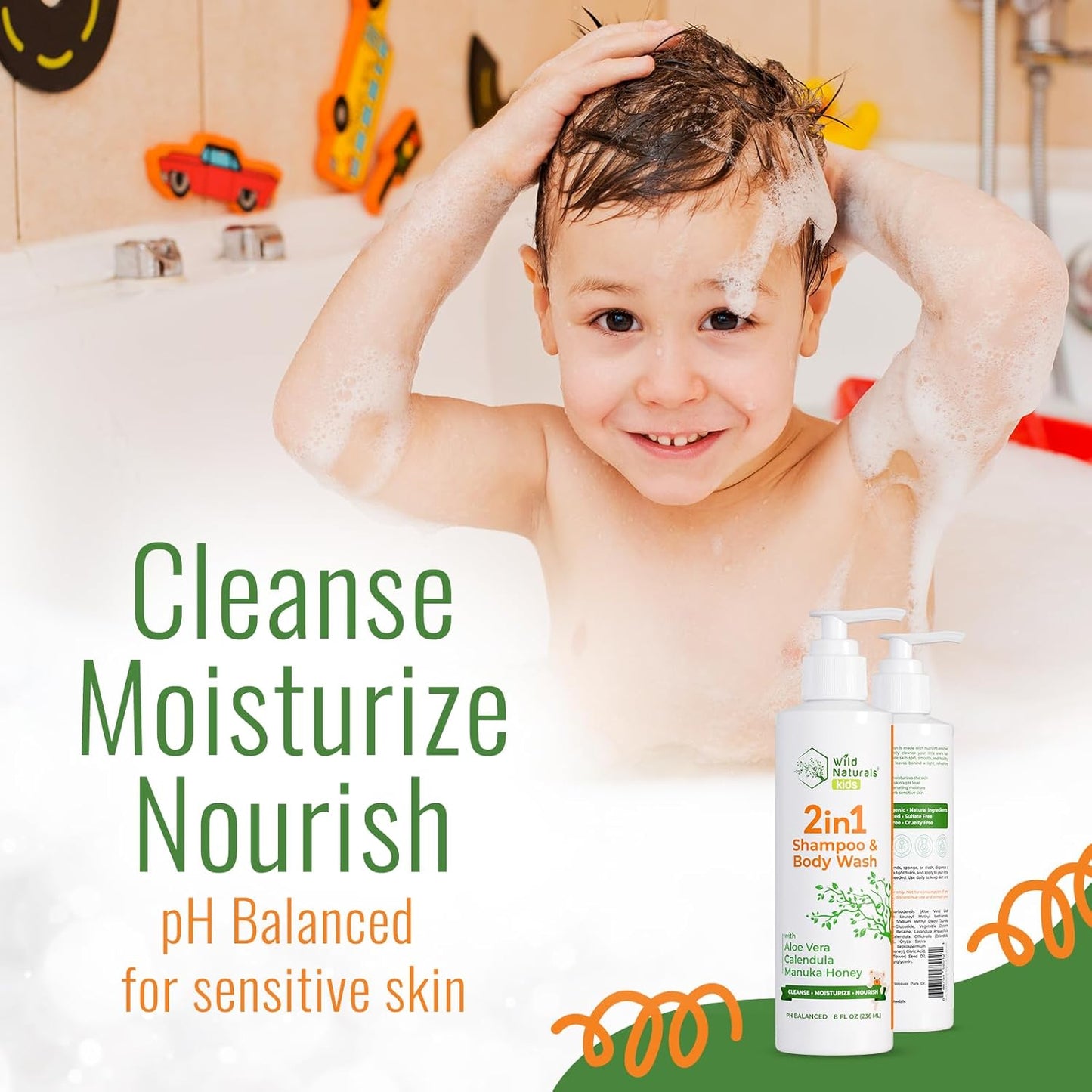 Wild Naturals Baby Eczema Shampoo & Body Wash, Gentle Eczema Body Wash for Kids with Aloe, Calendula & Manuka Honey, Tear-Free, Hypoallergenic, Natural Formula for Dry, Sensitive Skin, 8 fl oz