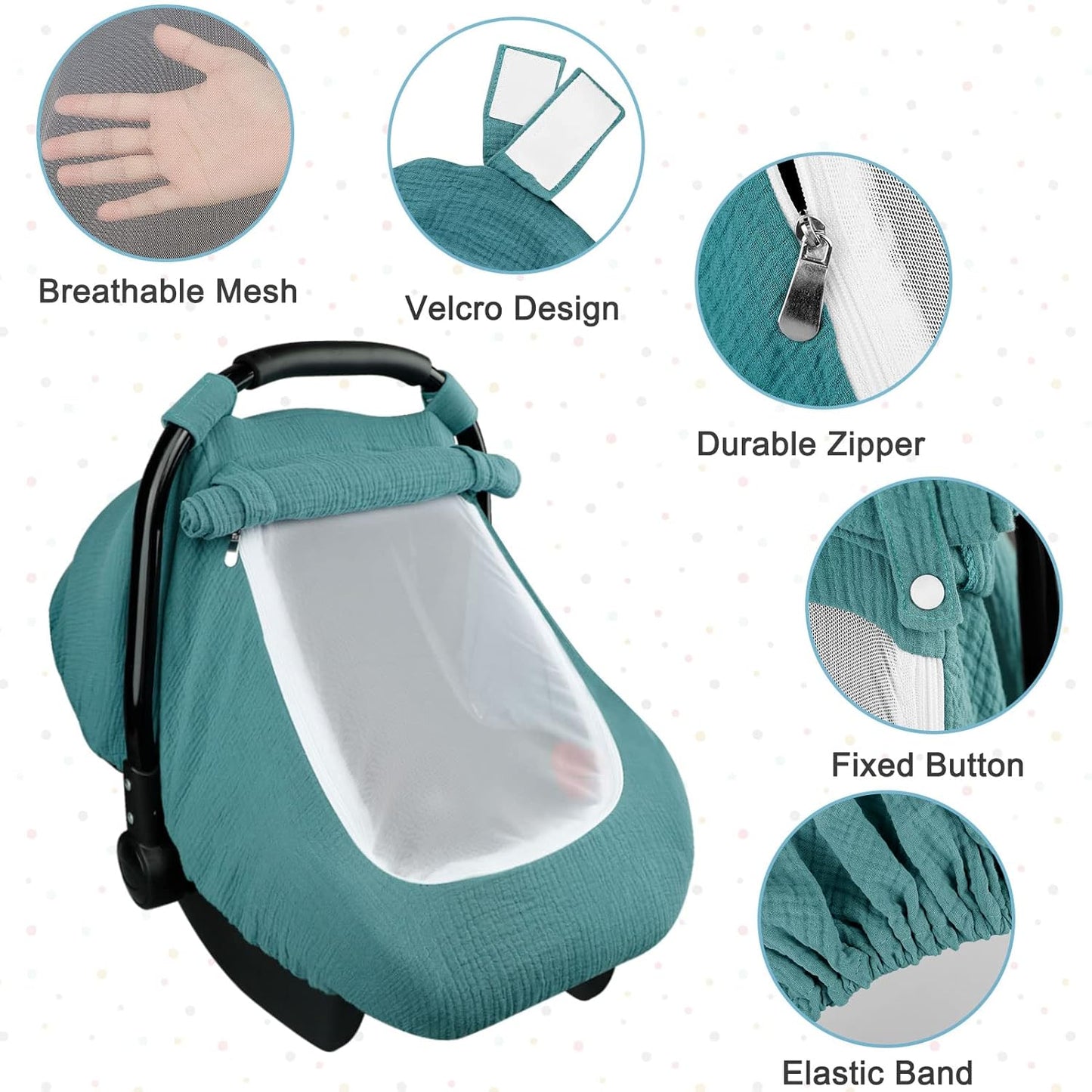 Muslin Car Seat Covers for Babies, Summer Baby Car Seat Cover for Boys Girls with Breathable Window, Lightweight Infant Car Seat Canopy, Blue