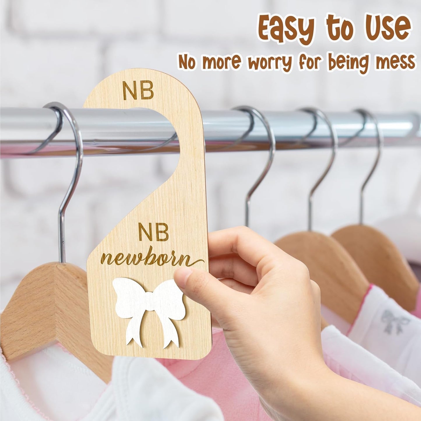 R HORSE Wooden Baby Closet Dividers - 3D Coquette White Bow Baby Closet Organizer, 8Pcs Double-Sided Newborn Clothes Size Hanger Dividers, Nursery Decor Birthday Gift for Boy Girl (0-24 Months)