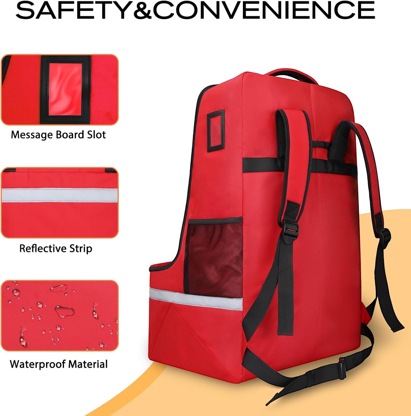 Car Seat Travel Bag for Airplane,Infant Seat Travel Bag with Shoulder Strap,Padded Car Seats Backpack with Reflective Stripes,Large Carseat Carrier Bag Travel Car Seat Cover, Red