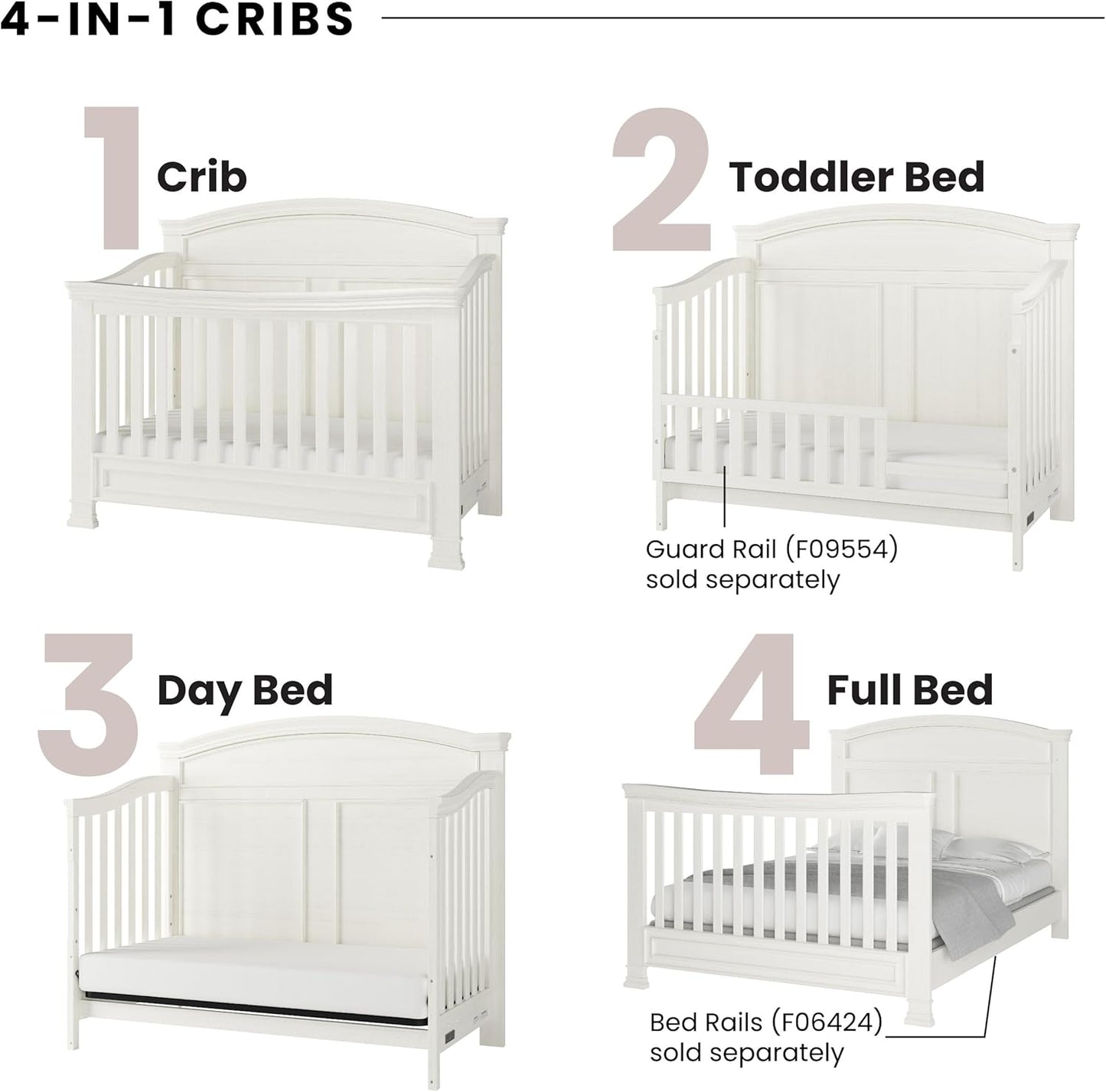 Child Craft Legacy Westgate 4-in-1 Convertible Crib, Baby Crib Converts to Day Bed, Toddler Bed and Full Size Bed, 3 Adjustable Mattress Positions, Baby Safe Finish, Fully Assembled (Vintage Linen)