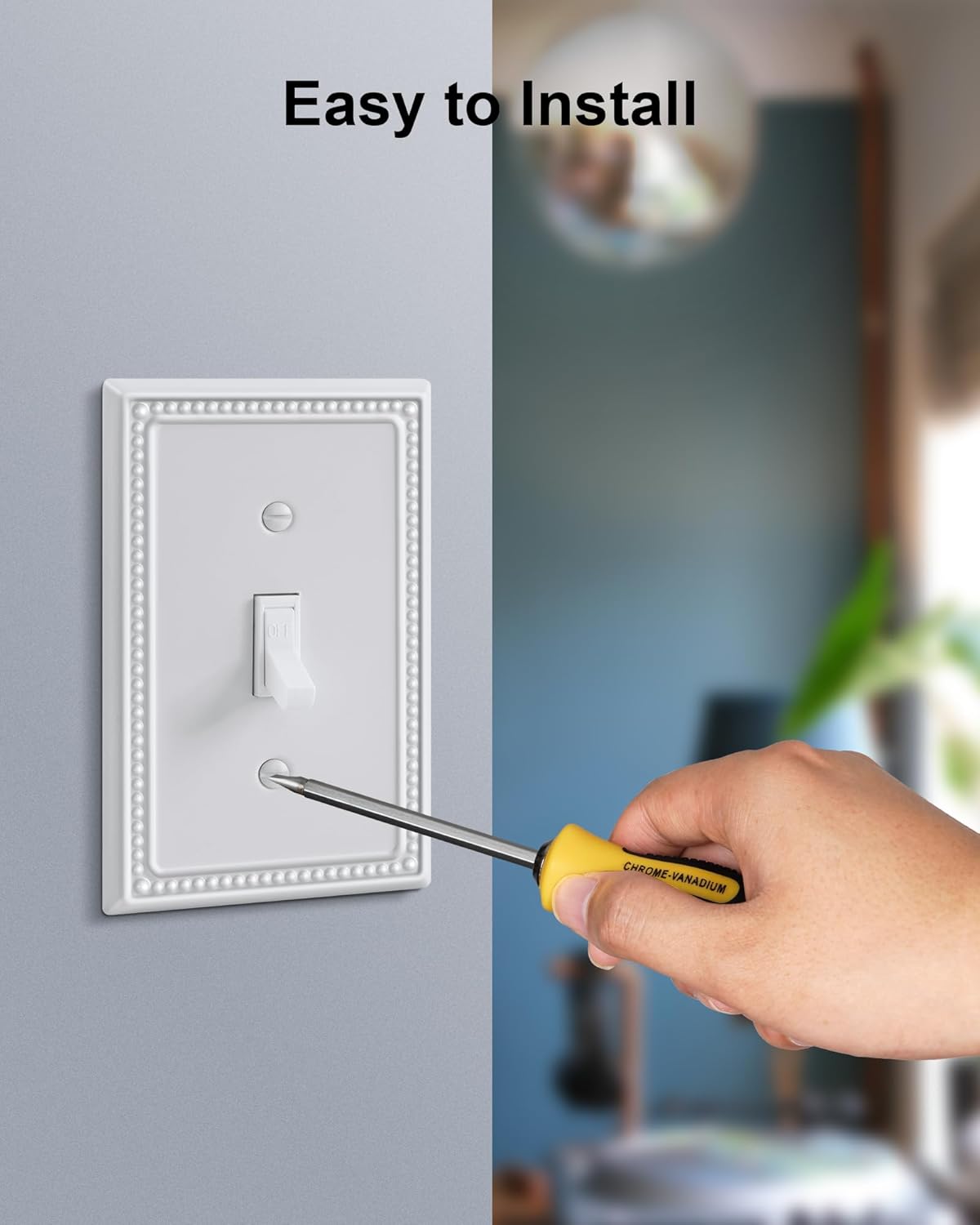 6-Pack Single Toggle Light Switch Cover Plate, Pearls Decorative Switch Plate Covers, Pure White 1 Gang Metal Wall Plate, Corrosion Resistant