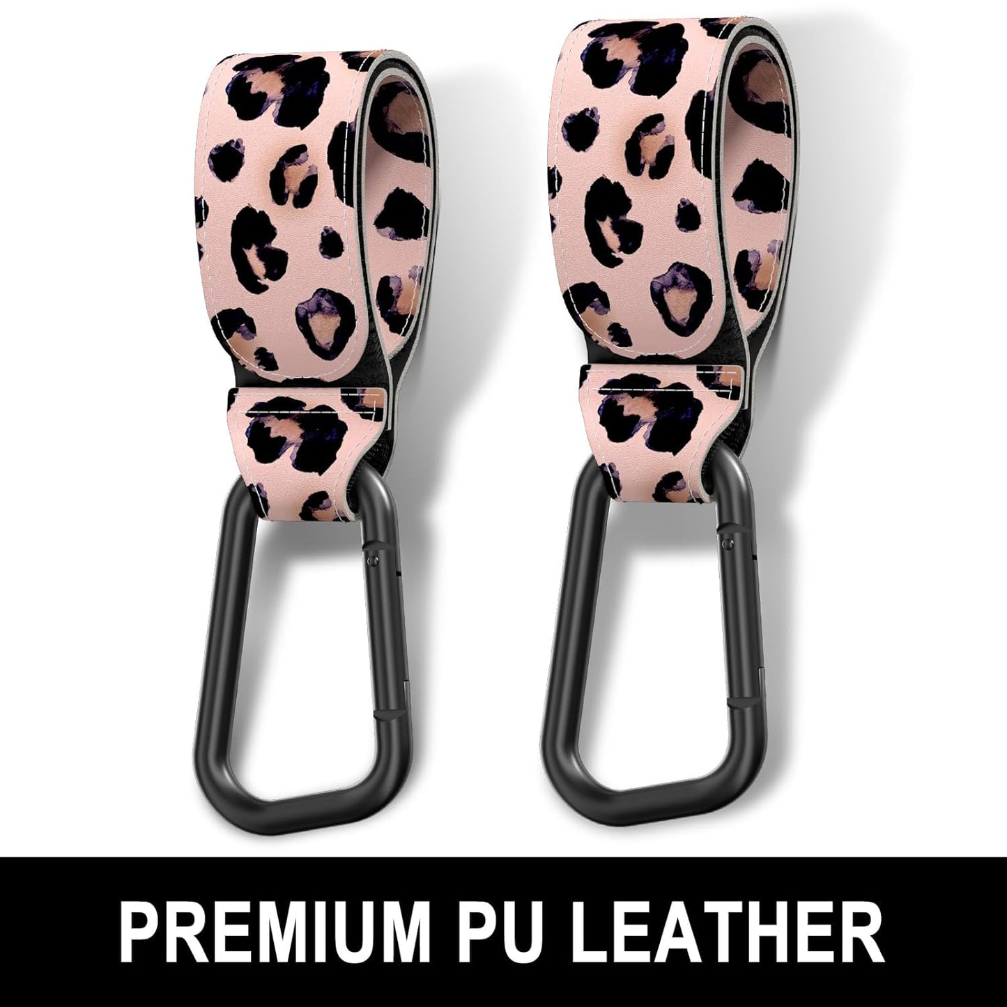 Baby Stroller Hooks for Hanging Bags, Universal Stroller Clips Accessories, Mommy Hook for Diaper Bag, Shopping Cart, Purse, Backpack - 2 Pack, Leopard Spots