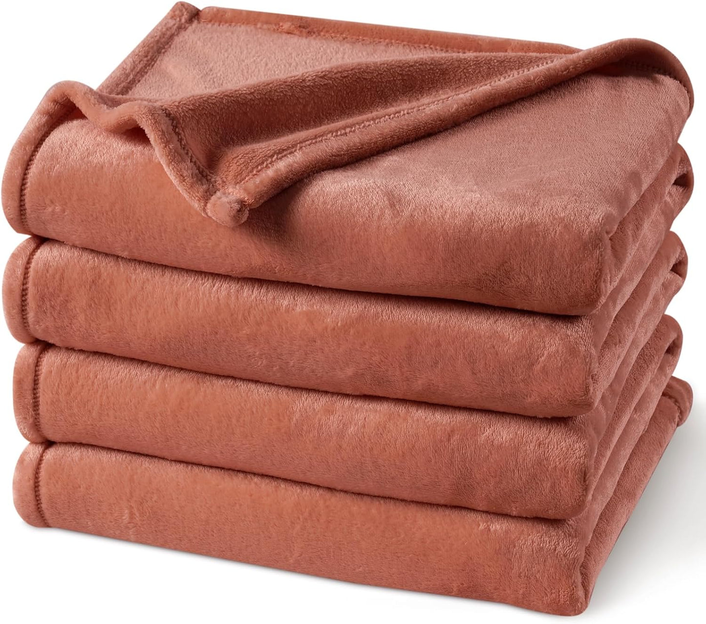 PHF Ultra Soft Fleece Blanket Queen Size, No Shed No Pilling Luxury Plush Cozy 300GSM Lightweight Blanket for Bed, Couch, Chair, Sofa Suitable for All Season, 90" x 90", Brick Red