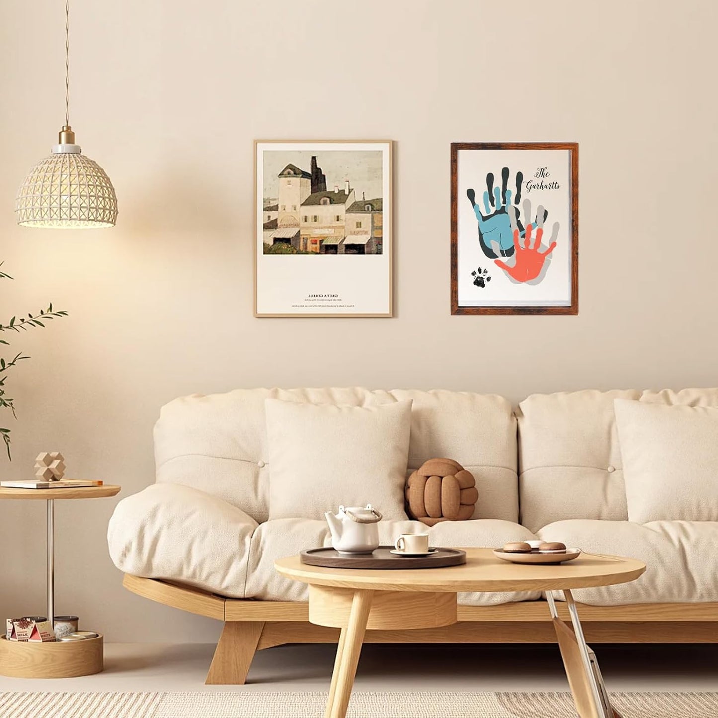 PUDEKO Family Handprint Kit,DIY Colorful Craft Keepsake Family Art Baby Newborn Hand and Footprint Wooden Frame for Home Decor Family Gifts Set(5 Sheets with 8 Colors) (Black)