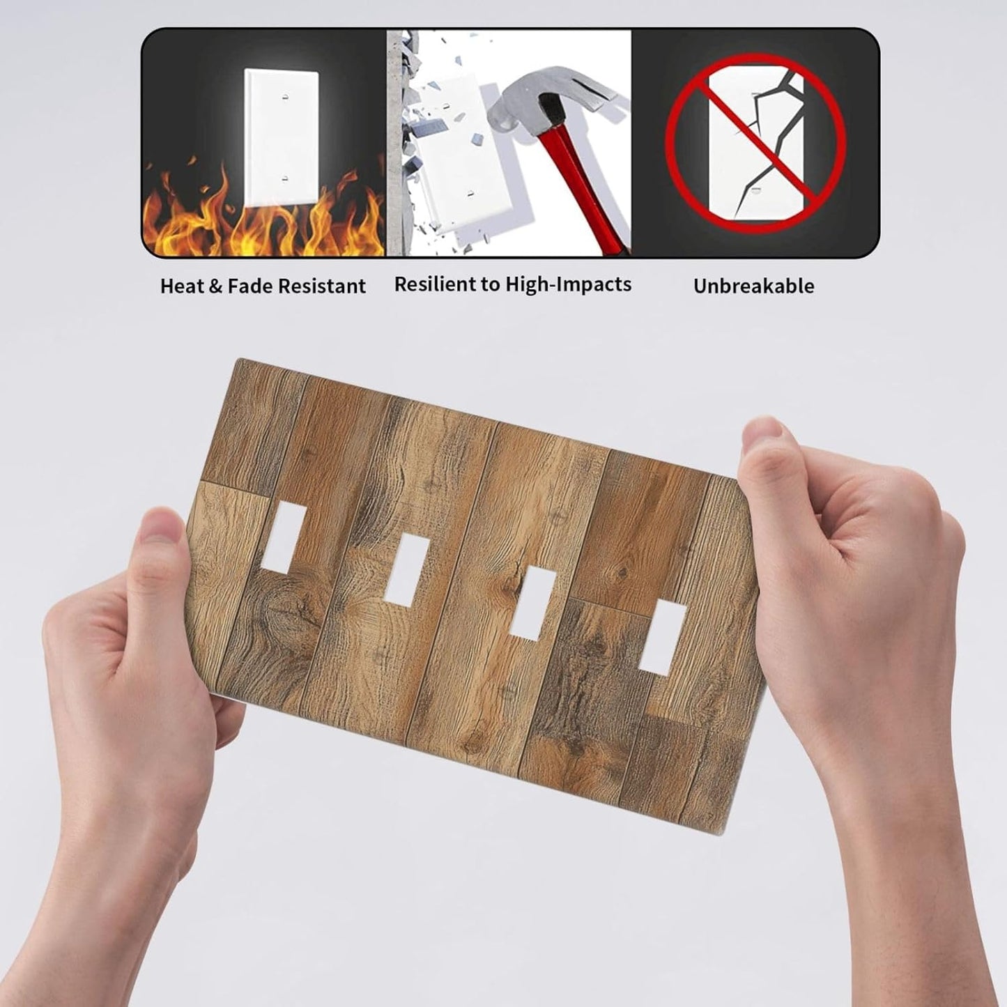 Light Switch Covers Retro Rustic Brown Wood Grain Quad Toggle Electrical Faceplate 4 Gang Wall Plate Decorative Switch Plates For Farmhouse Cabin Decor