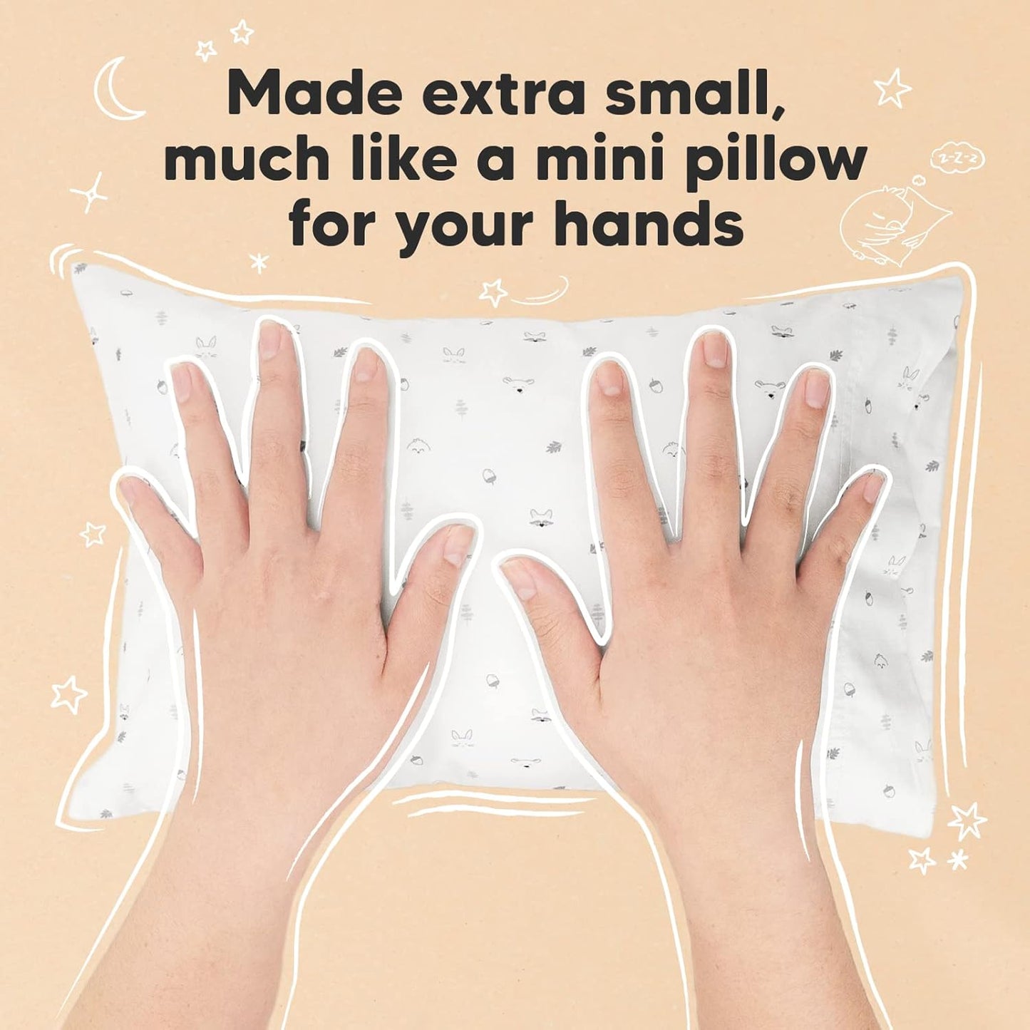 Mini Toddler Pillow with Pillowcase - 9x13 My Little Dreamy Travel Kids Pillow for Sleeping, Toddler Bed, Small, Tiny, Organic Cotton Pillowcase, Soft & Breathable, Kids 2-4 Years Old (Acorn)