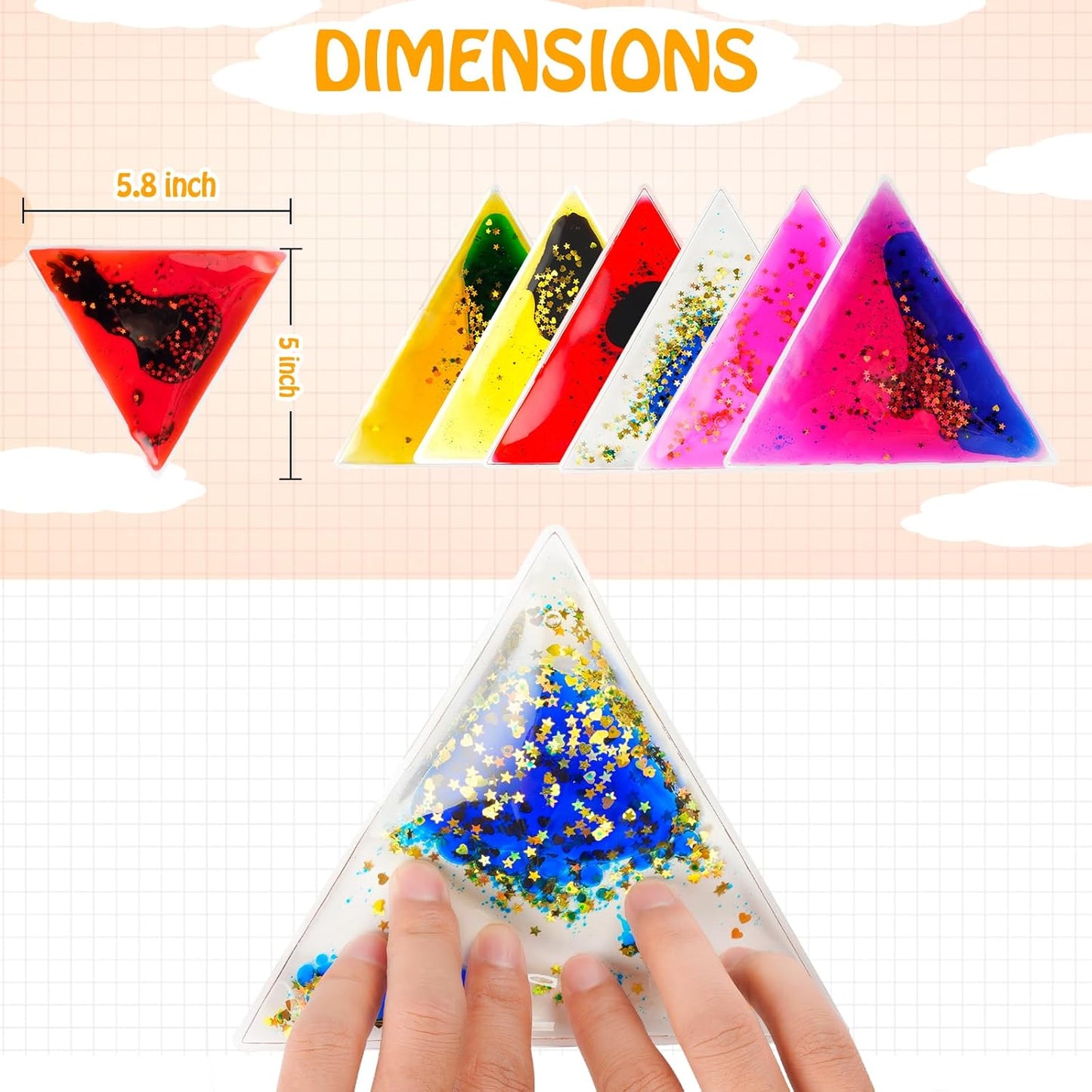 Sensory Soft Gel Liquid Toys: Water Sensory Toys for Autism Kids Sensory Fidget Toys 6-Pack Triangular