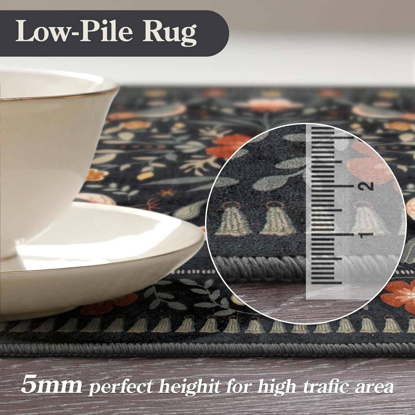 Moynesa Boho Birds 8x10 Area Rugs for Living Room, Black Floral Bedroom Rug Washable Low-Pile Playroom Rug, Vintage Soft Jungle Pattern Indoor Floor Carpet for Nursery Dining Room