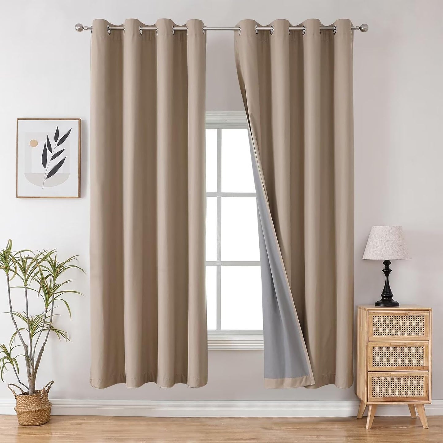 Joydeco Taupe Curtains 84 Inch Length 2 Panels Set for Livingroom, Blackout Curtains 84 Inches Long for Bedroom Windows, Thermal Insulated Room Darkening 84 Inch Long with Grommets