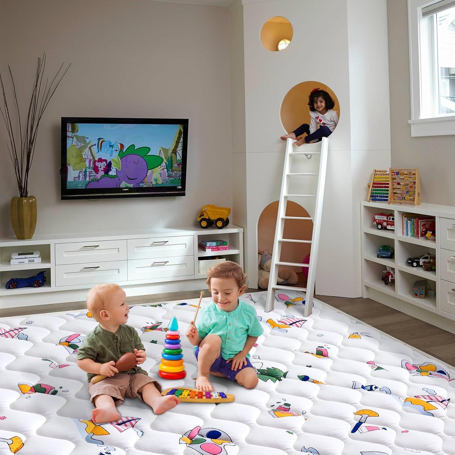 Vibe bear Baby Play Mat 79" X 63", Premium Thicker Foam One-Piece Crawling Mat, Extra Large Anti- Slip Crawling Mat Activity Playmats for Babies,Toddlers, Infants, Play & Tummy Time