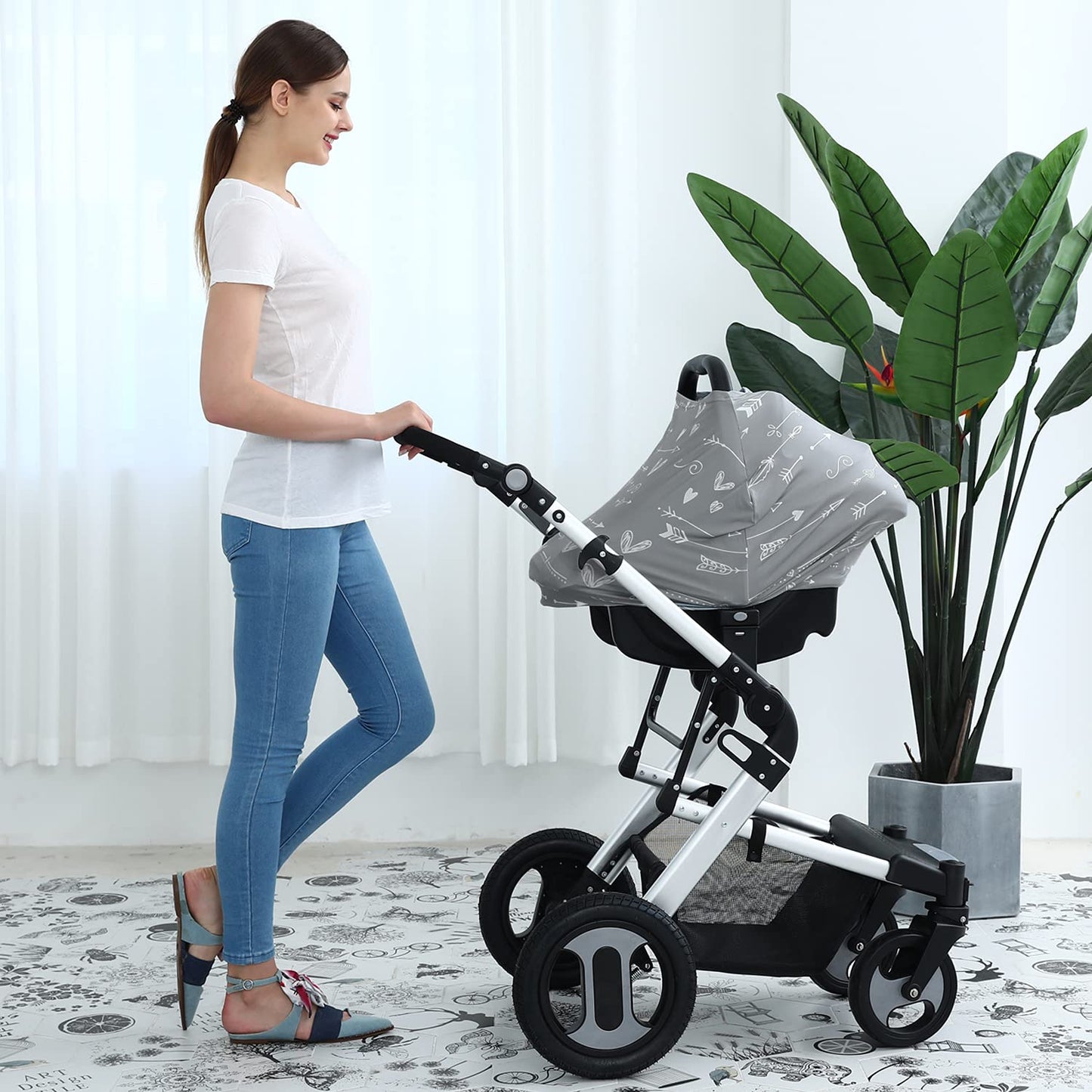 Baby Car Seat Covers – Carseat Canopy Cover, Multipurpose Breastfeeding Cover, Breathable Stroller Covers (Arrows)