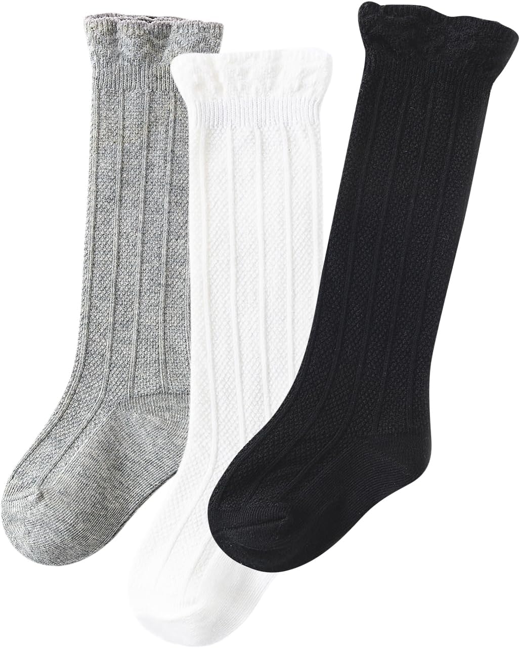 Zando Baby Knee High Socks - Infant to Toddler, Cotton Ruffle Socks, Warm Girls & Boys Long Stockings, 3-6 Pairs