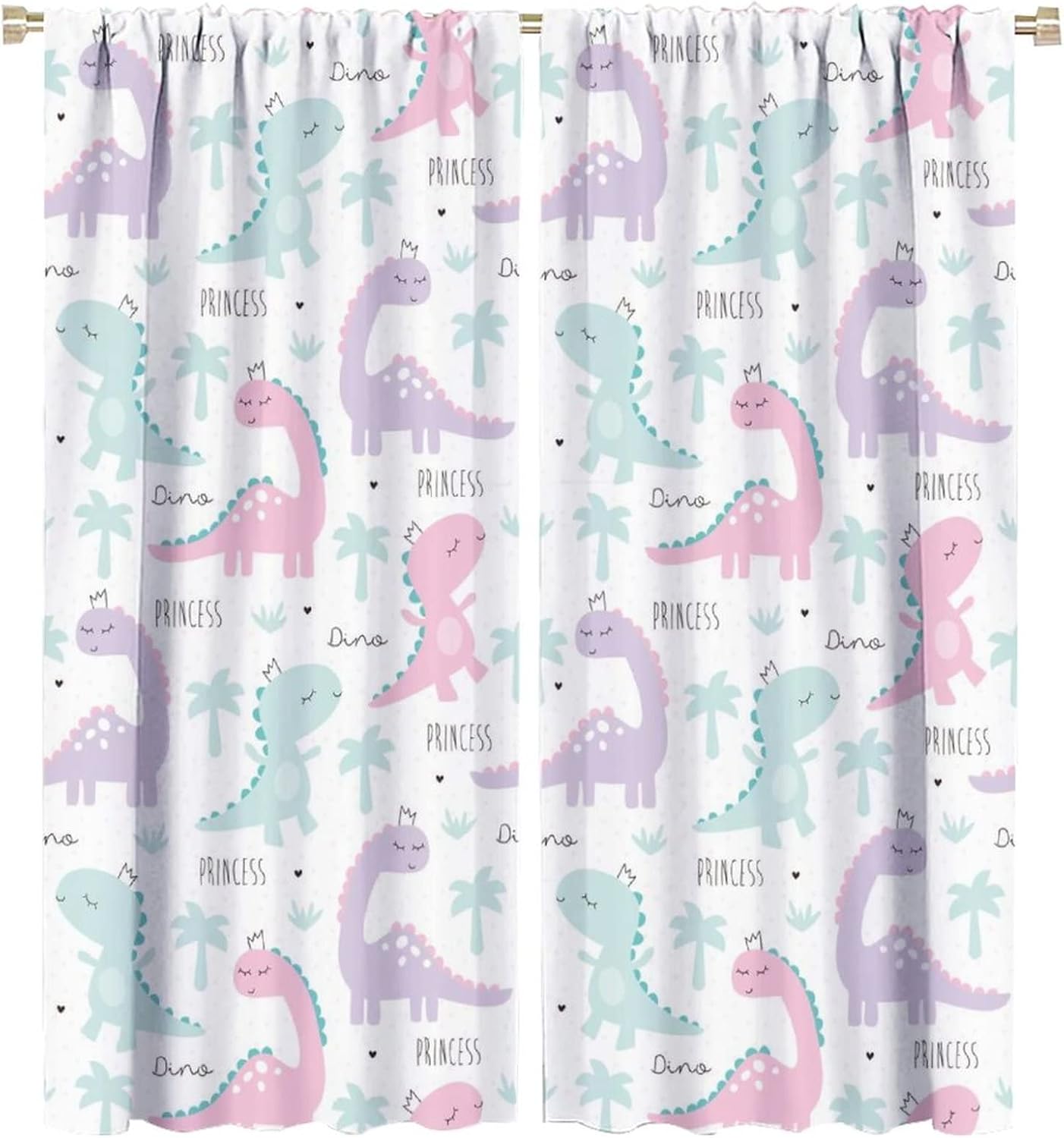 Kids Dinosaur Curtains for Boys Girls Bedroom Decor Cartoon Dino Colorful Cute Funny Animal Wildlife Printed Blackout Rod Pocket Window Drapes for Baby Nursery Playroom W27.5xL63in 2 Panels