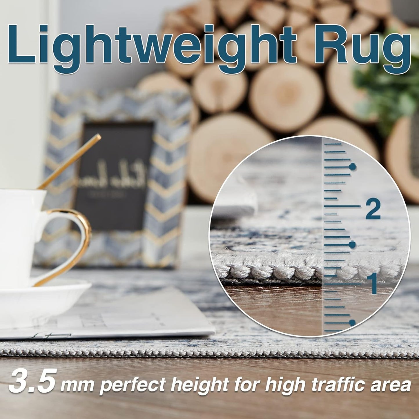 jinchan Hallway Runner Rug 3x7 Machine Washable Runner Rug Dark Blue Vintage Floral Design Non-Slip Low Pile Ultra-Thin for Kitchen Laundry Room Bedroom Farmhouse (3‘x7',Dark Blue)