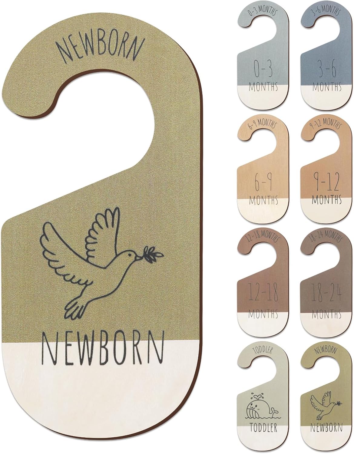 Baby Closet Dividers for Clothes Organizer - Set of 8 Wooden Double-Sided Baby Clothes Size Dividers form Newborn to Toddler for Daily Gender-Neutral Baby Nursery Decor