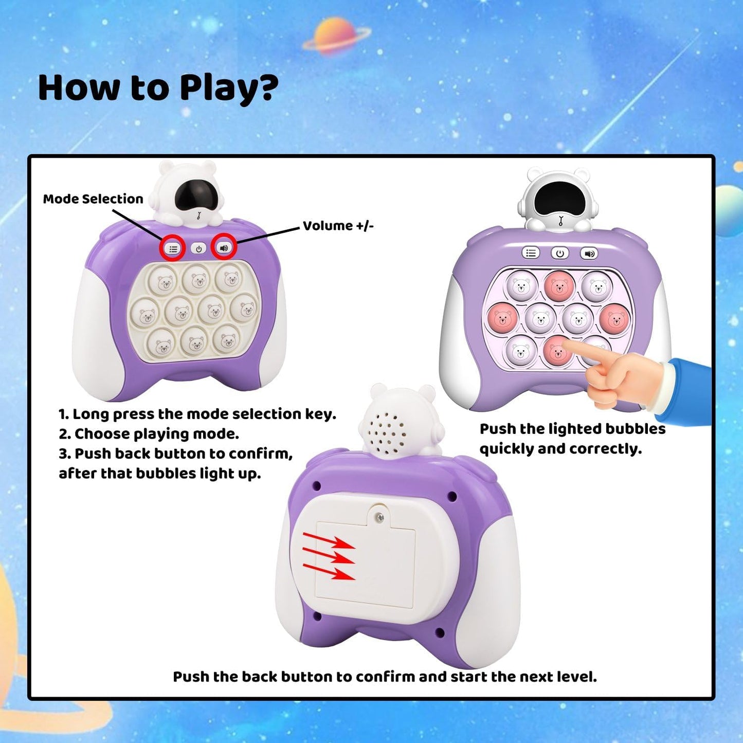 Fast Quick Push Bubble Pop Fidget Toy, Electronic Light Up Game Console, Cool Birthday Present for 6 7 8 9 10-12 Year Boys and Girls Pop Up Stress Relief Toy, Concentration Speed Puzzle Game for Kids