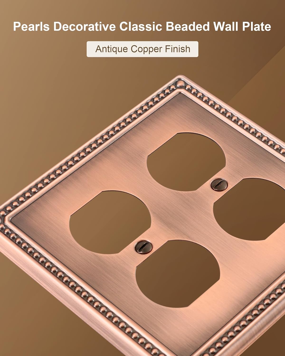 2-Pack Double Duplex Outlet Cover, Metal Switch Plates and Outlet Covers, Antique Copper Pearls Decorative Wall Plates for Electrical Outlets, 2 Gang Receptacle Cover, Corrosion Resistant
