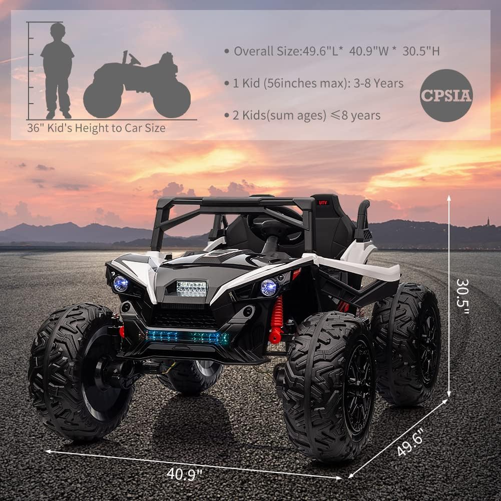 2 Seaters 24V Ride on UTV with Remote Control,10AH Battery, 400W Powerful Motors with 17" EVA Wheels, 20.5“ Seat Width Electric Ride Toy with Metal Suspension,LED Lights,Music,Horn (White)