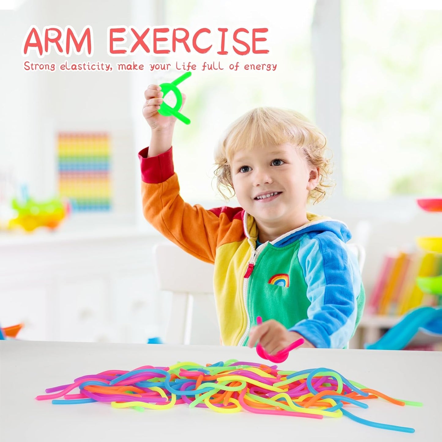 100 PCS Colorful Stretchy Fidget Strings Sensory Toys, Carnival Prizes Fidget Stress Relief Toy for Classroom Prize Children Gift Birthday Party Favors Kids 4-8 8-12